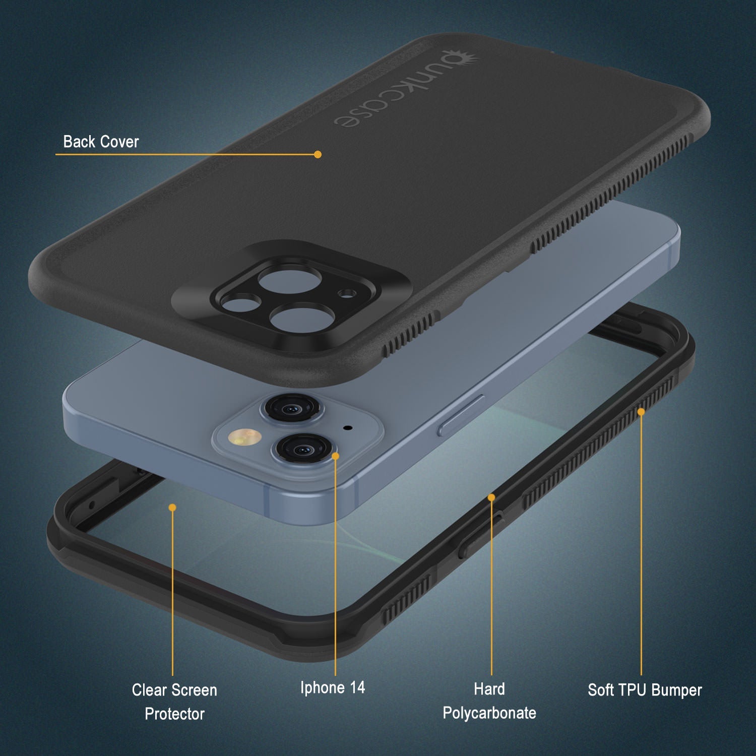 Capa à prova d'água Punkcase iPhone 14 [série Aqua] Armadura [Preto]