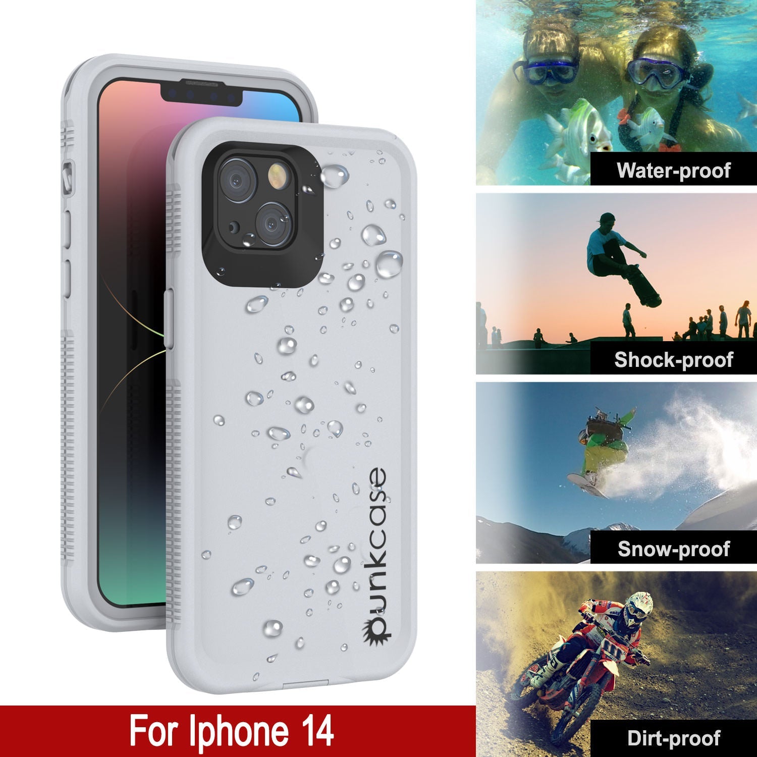 Capa à prova d'água Punkcase para iPhone 14 [Série Aqua] Capa de armadura [Branca]