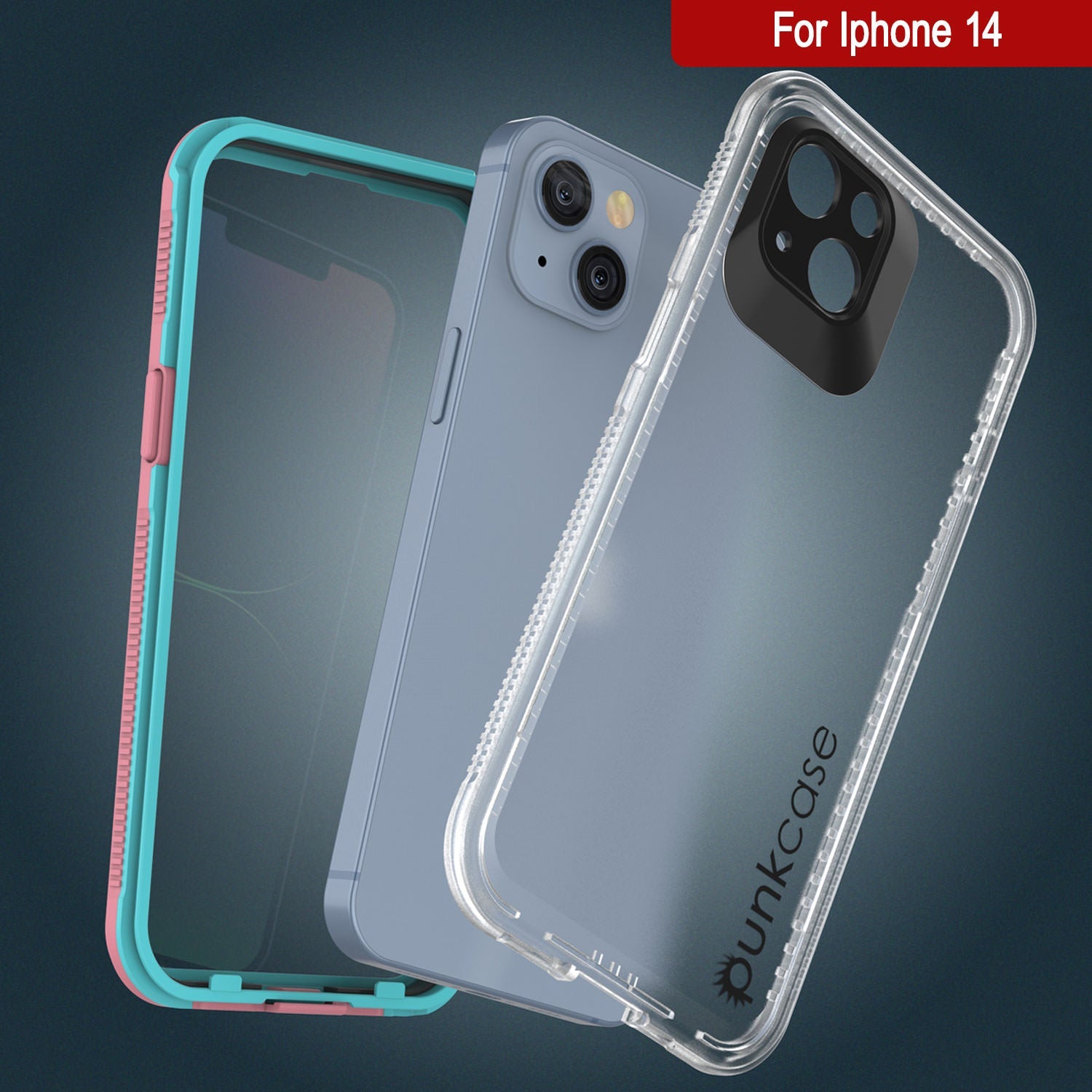 Capa à prova d'água Punkcase para iPhone 14 [Série Aqua] Capa Armor [Rosa Transparente] [Traseira Transparente]