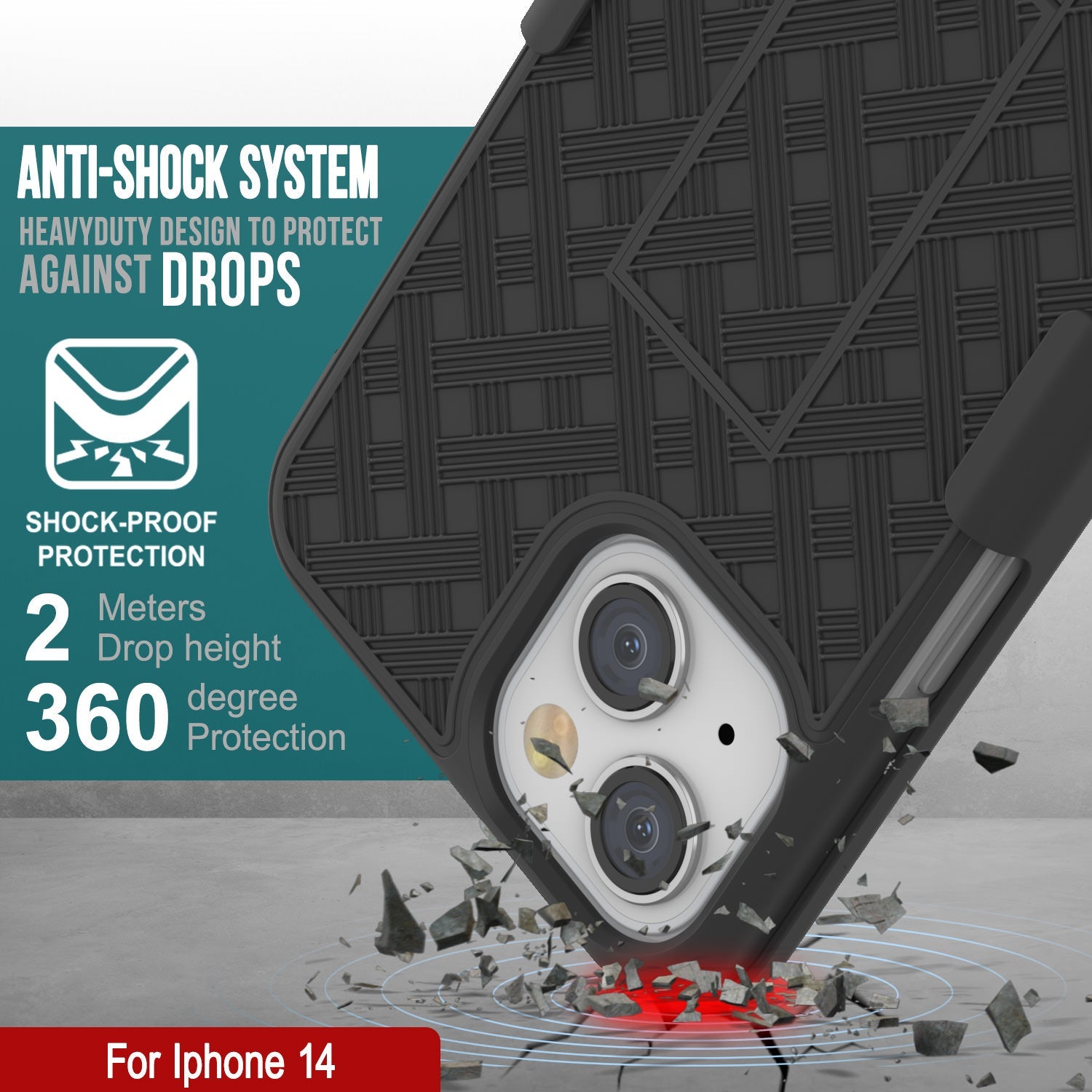 Capa Punkcase para iPhone 14 com protetor de tela de vidro temperado, clip de cinto, e suporte embutido [Preto]