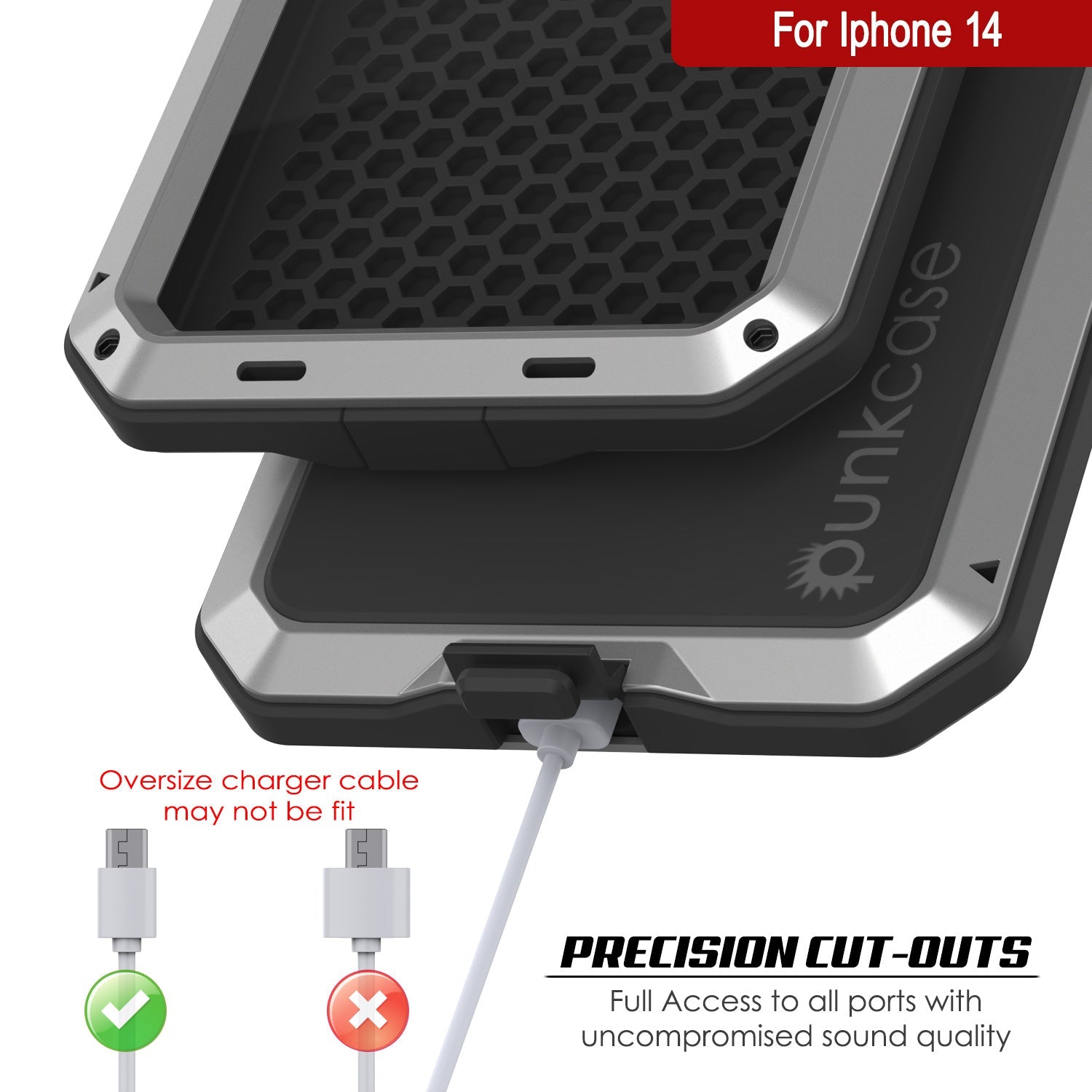 Capa de Metal para iPhone 14, Capa de Armadura de Grau Militar Resistente [à prova de choque] para Corpo Inteiro [Prateada]