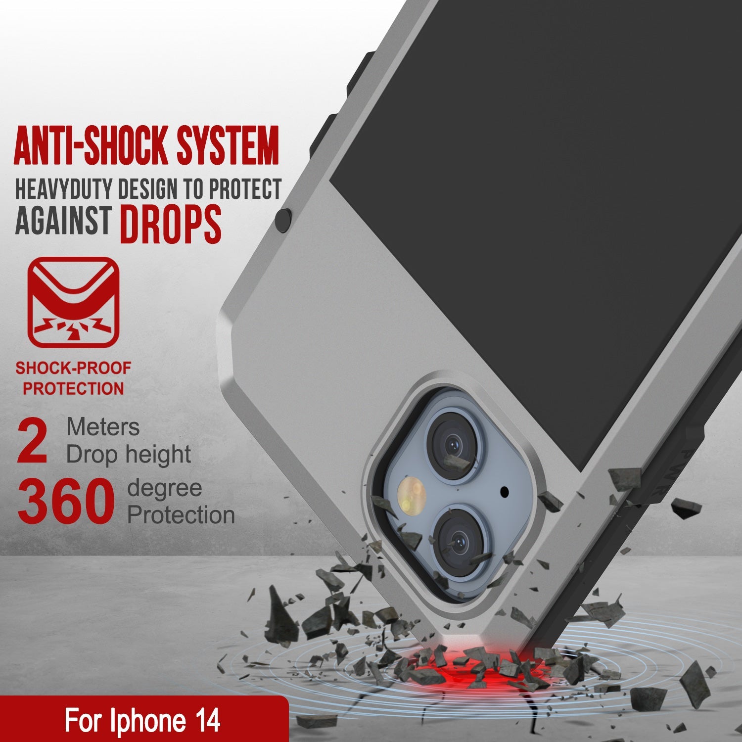 Capa de Metal para iPhone 14, Capa de Armadura de Grau Militar Resistente [à prova de choque] para Corpo Inteiro [Prateada]