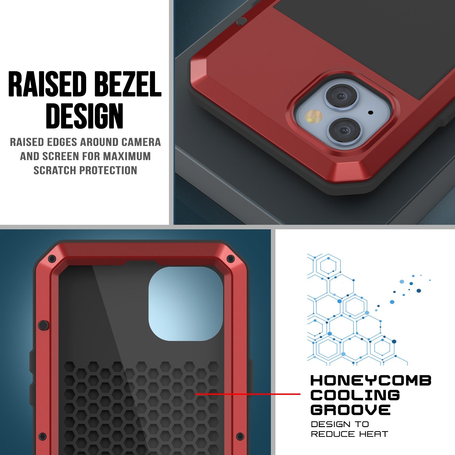 Capa de metal para iPhone 14, resistente de Grau Militar, cobertura de armadura resistente [à prova de choque] corpo inteiro duro [vermelho]