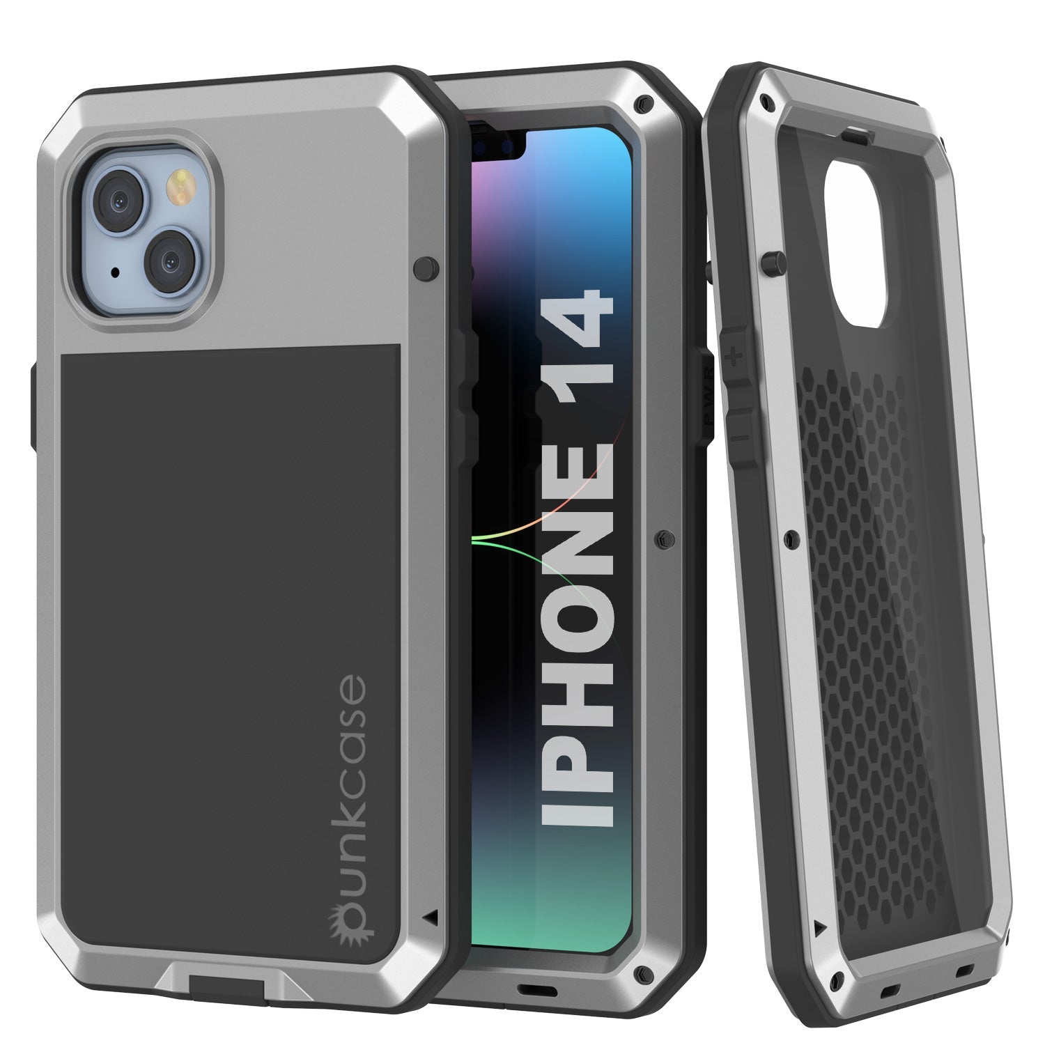 Capa de Metal para iPhone 14, Capa de Armadura de Grau Militar Resistente [à prova de choque] para Corpo Inteiro [Prateada]