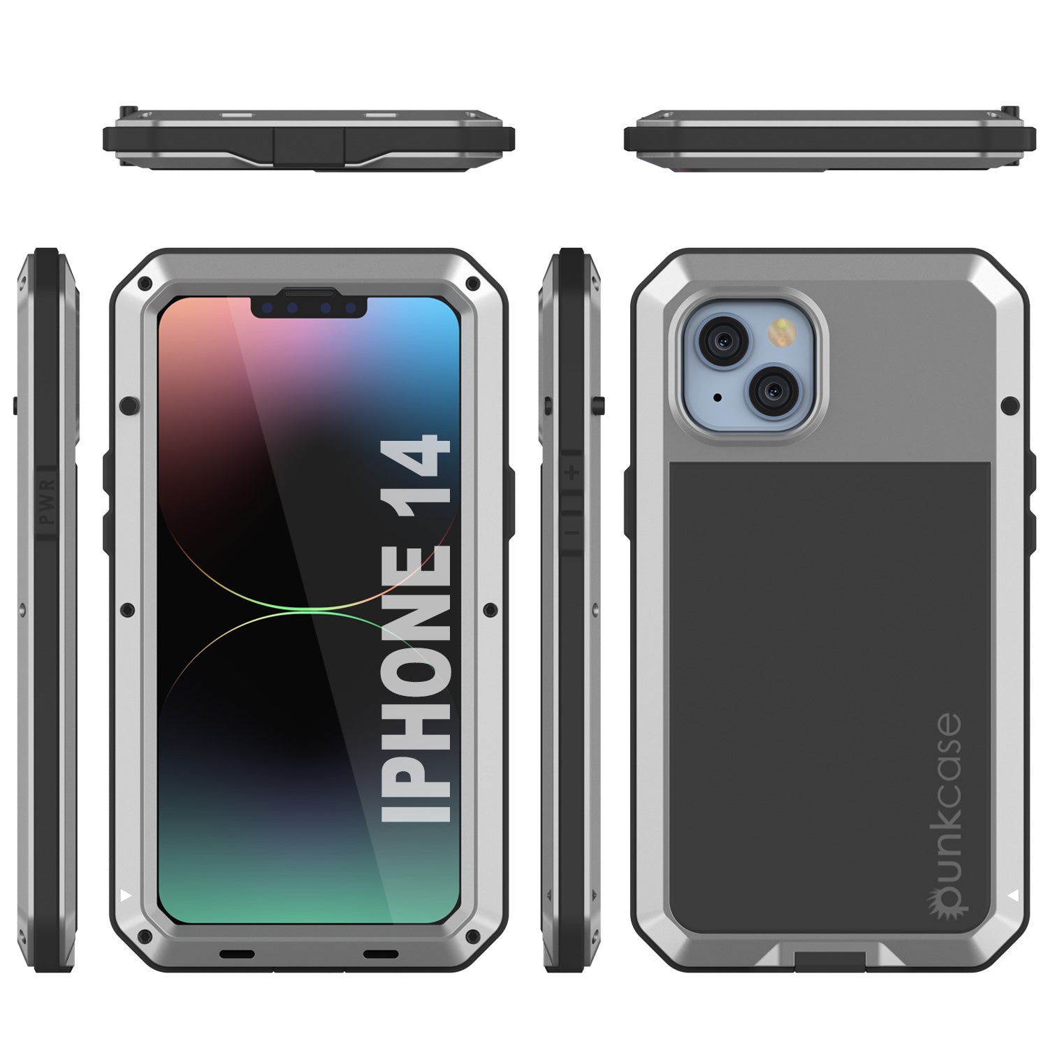 Capa de Metal para iPhone 14, Capa de Armadura de Grau Militar Resistente [à prova de choque] para Corpo Inteiro [Prateada]