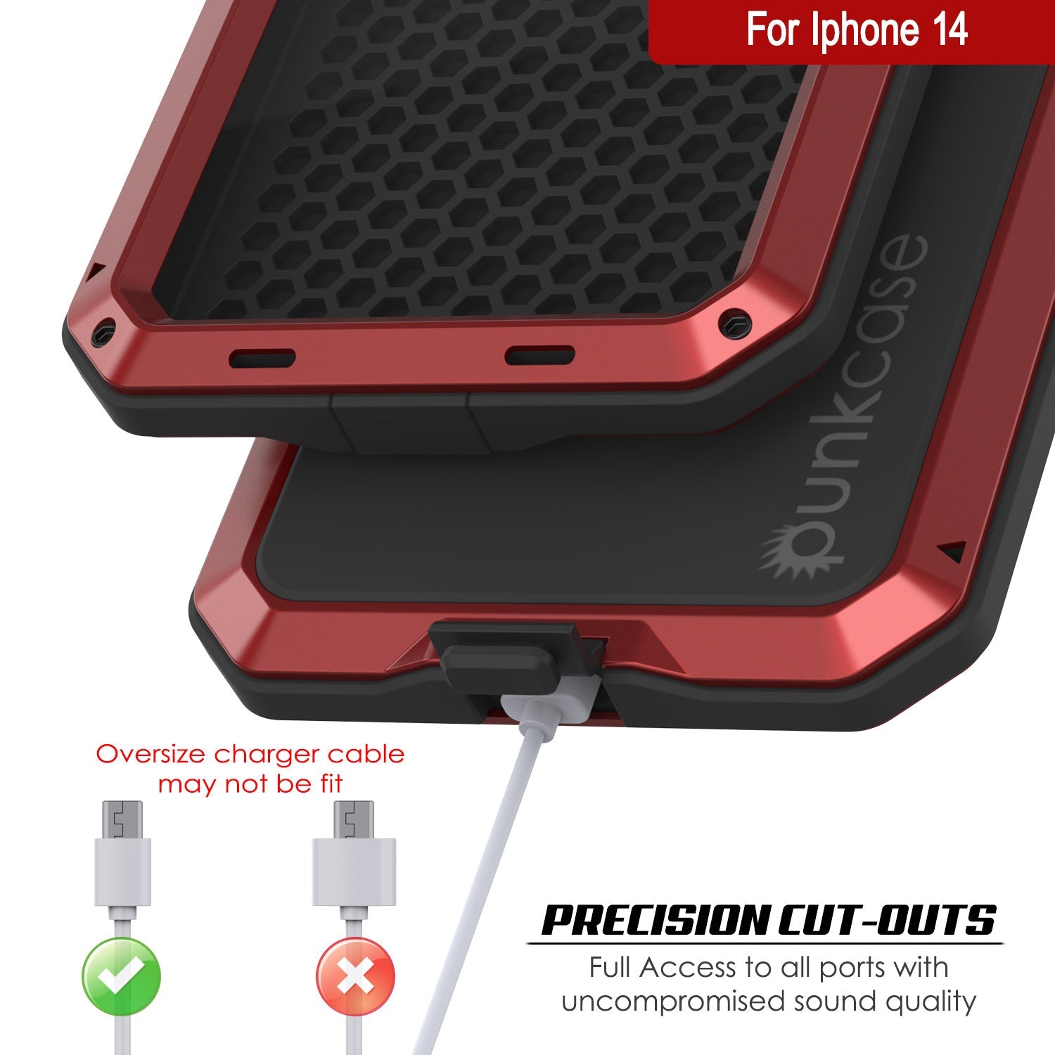 Capa de metal para iPhone 14, resistente de Grau Militar, cobertura de armadura resistente [à prova de choque] corpo inteiro duro [vermelho]