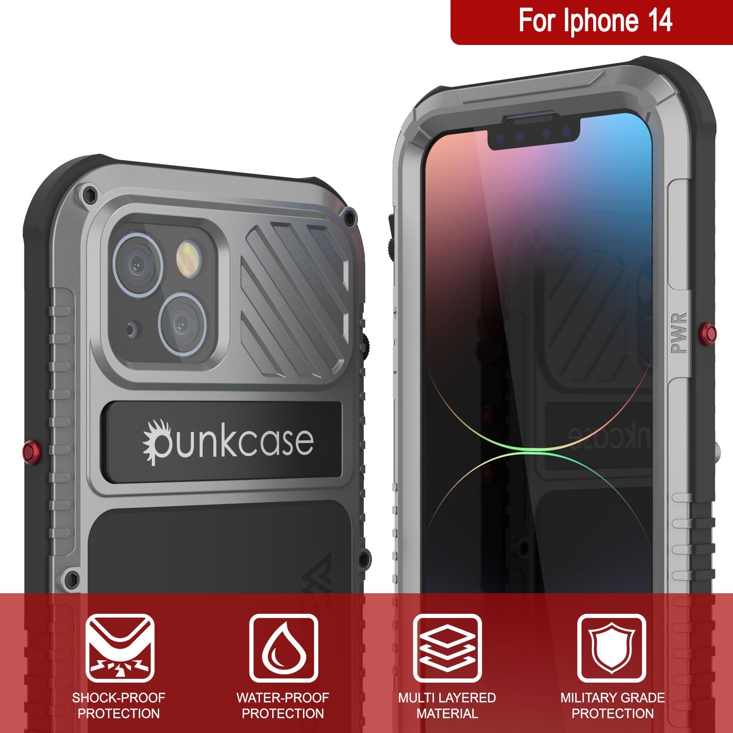 Capa extremamente resistente para iPhone 14 Metal Extreme 3.0, capa de armadura de grau militar resistente, à prova de choque, à prova de água, em alumínio [Prateado]