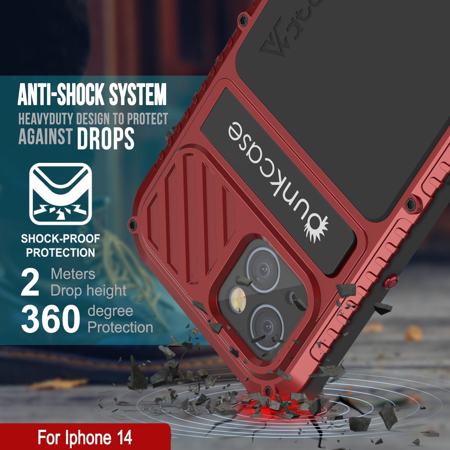 Capa iPhone 14 Metal Extreme 3.0, Resistente Militar de Alta Durabilidade [à prova de choque] Capa de Alumínio à Prova d'Água [Vermelha]