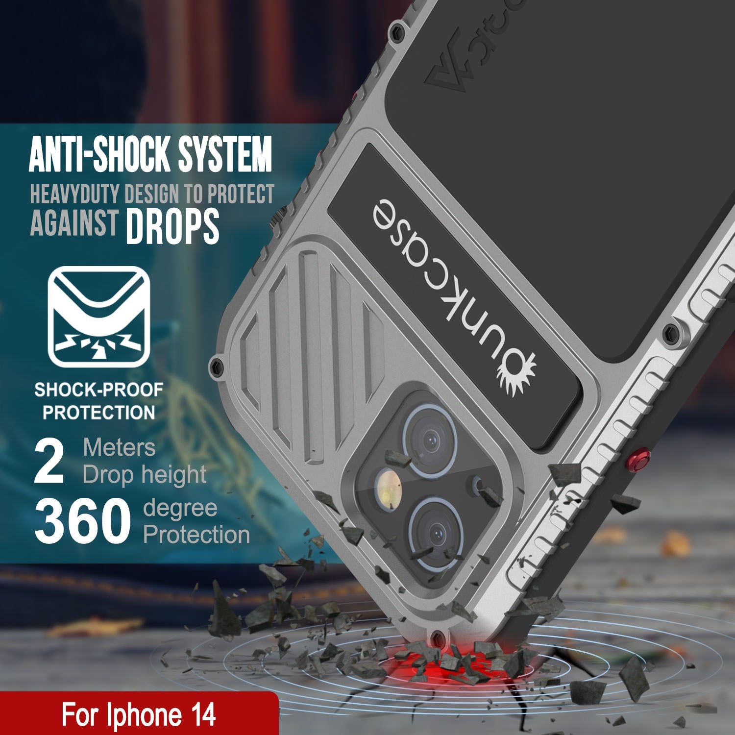 Capa extremamente resistente para iPhone 14 Metal Extreme 3.0, capa de armadura de grau militar resistente, à prova de choque, à prova de água, em alumínio [Prateado]