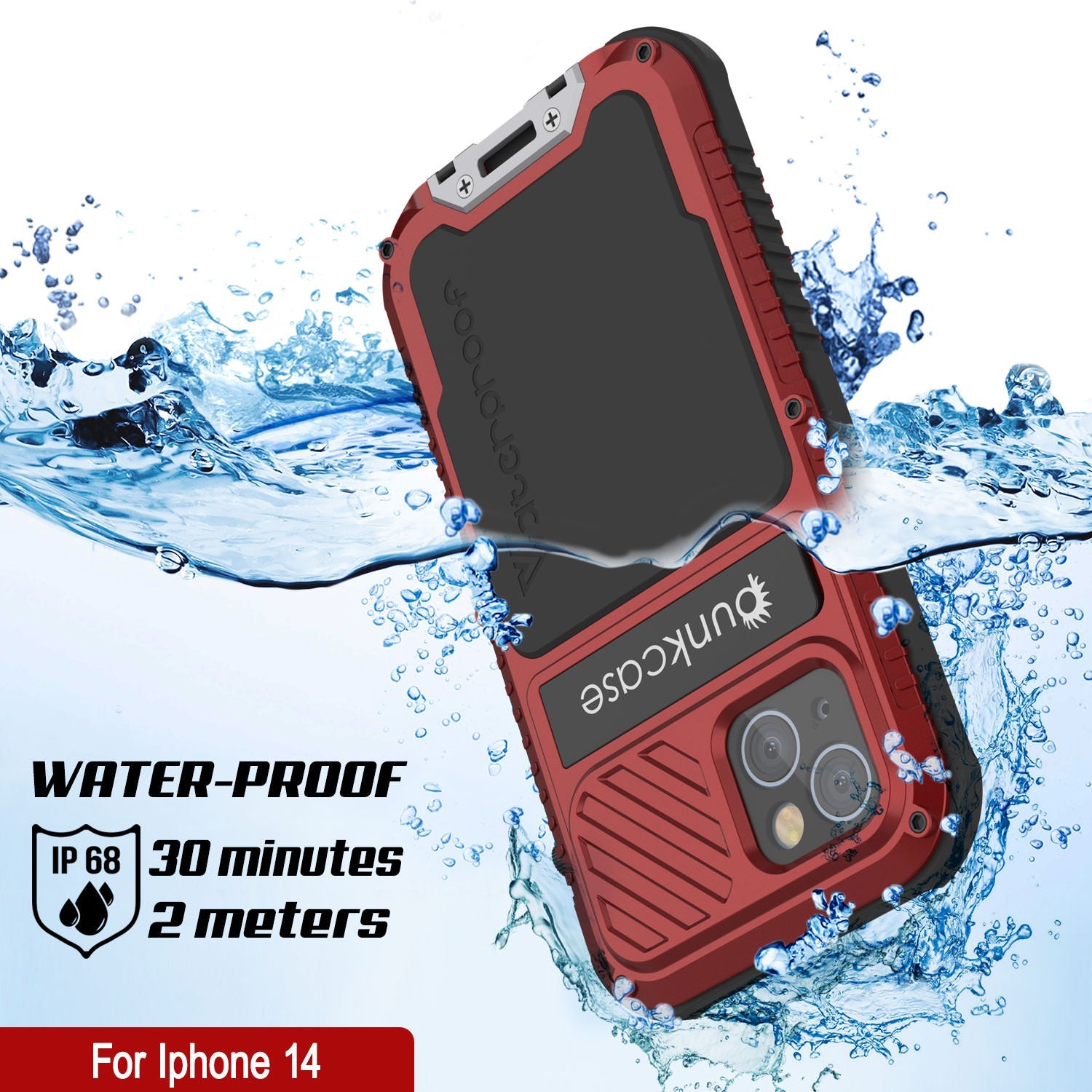 Capa iPhone 14 Metal Extreme 3.0, Resistente Militar de Alta Durabilidade [à prova de choque] Capa de Alumínio à Prova d'Água [Vermelha]