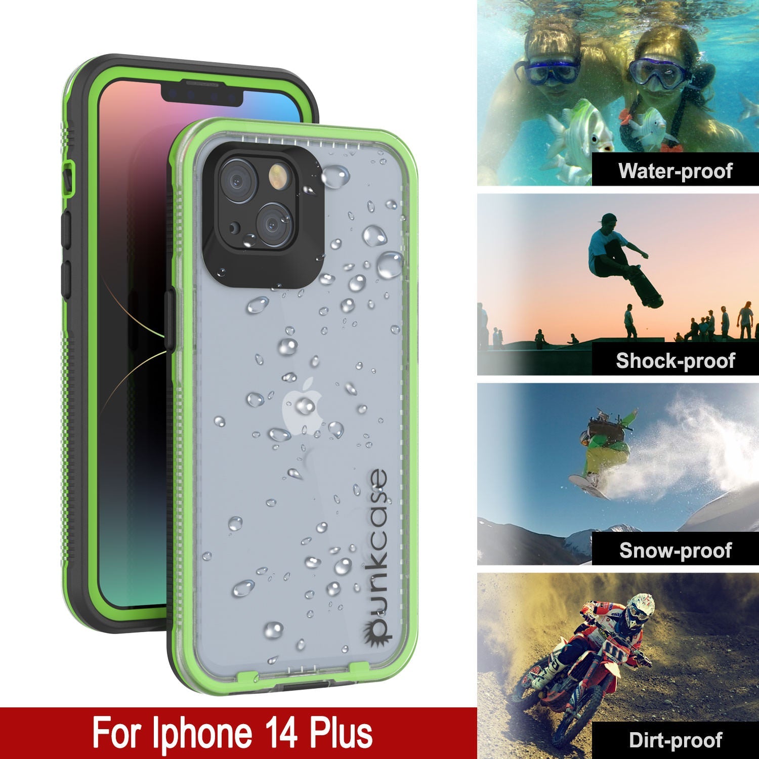 Capa impermeável Punkcase para iPhone 14 Plus [Série Aqua] Capa de armadura [Preto Transparente] [Transparente na parte de trás]