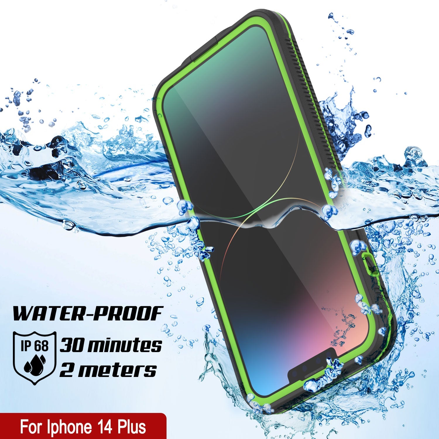 Capa à Prova d'Água Punkcase para iPhone 14 Plus [Série Aqua] Capa de Armadura [Preto-Verde]