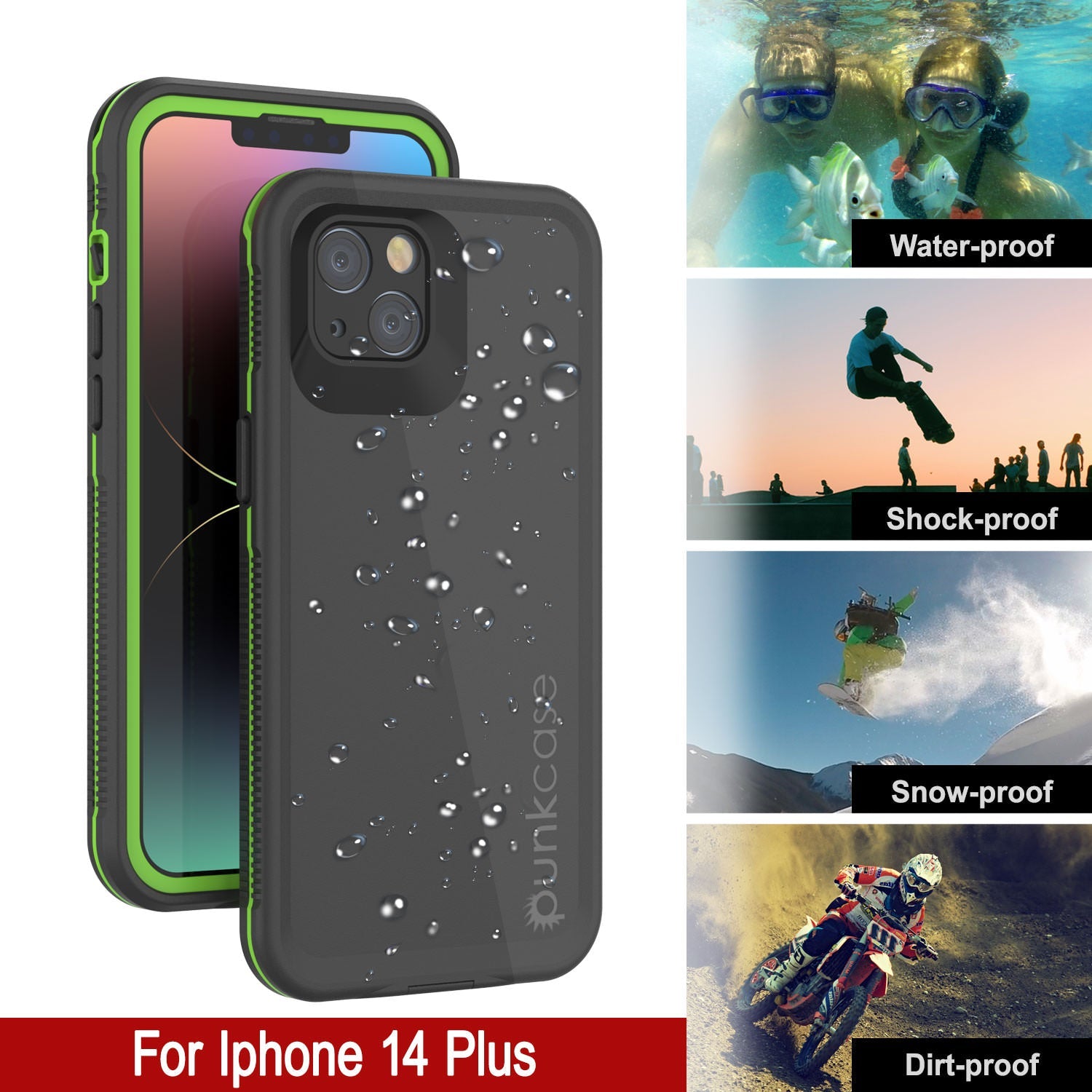 Capa à Prova d'Água Punkcase para iPhone 14 Plus [Série Aqua] Capa de Armadura [Preto-Verde]