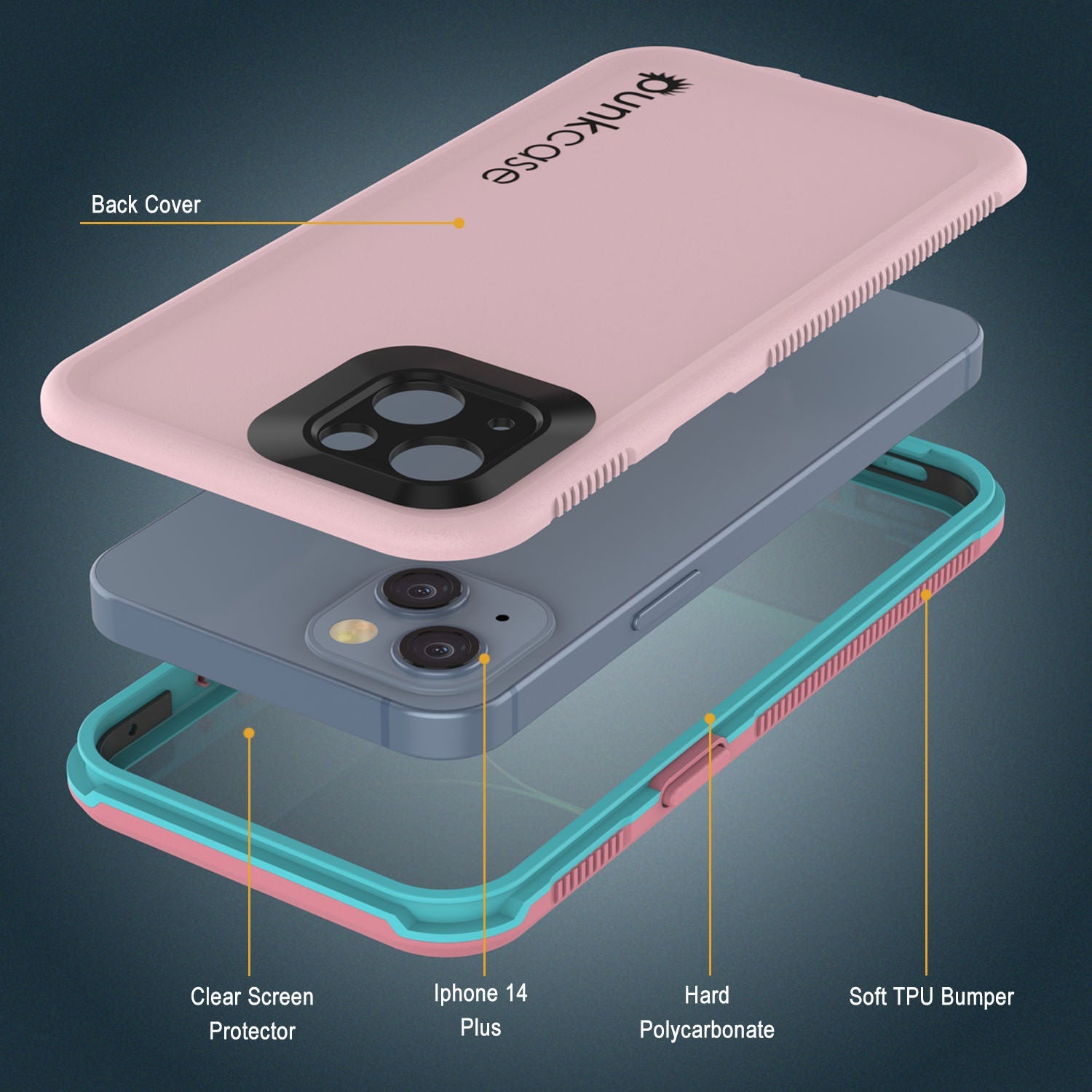 Capa à prova d'água Punkcase iPhone 14 Plus [Série Aqua] Capa protetora [Rosa]