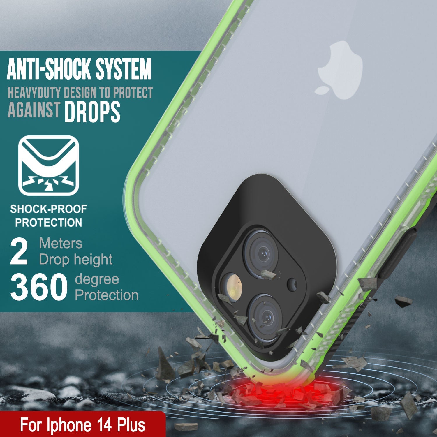 Capa impermeável Punkcase para iPhone 14 Plus [Série Aqua] Capa de armadura [Preto Transparente] [Transparente na parte de trás]