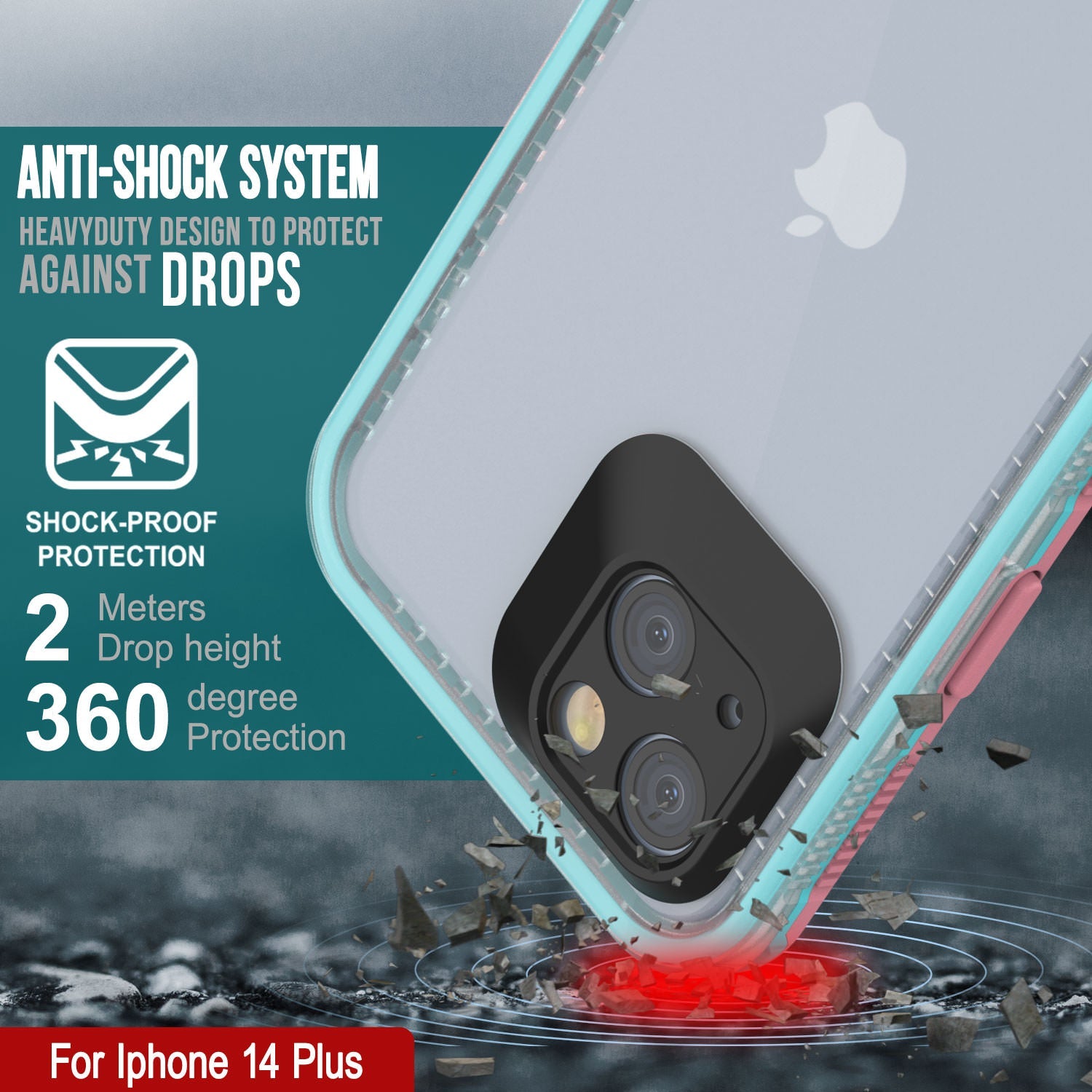 Capa à prova d'água Punkcase para iPhone 14 Plus [Série Aqua] Cobertura de Armadura [Rosa Transparente] [Parte Traseira Transparente]