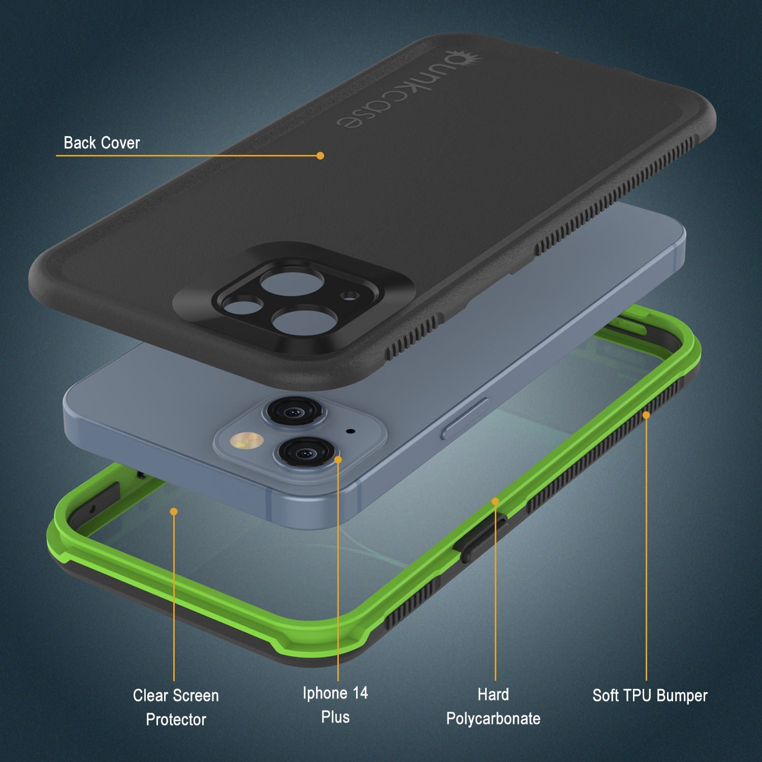 Capa à Prova d'Água Punkcase para iPhone 14 Plus [Série Aqua] Capa de Armadura [Preto-Verde]