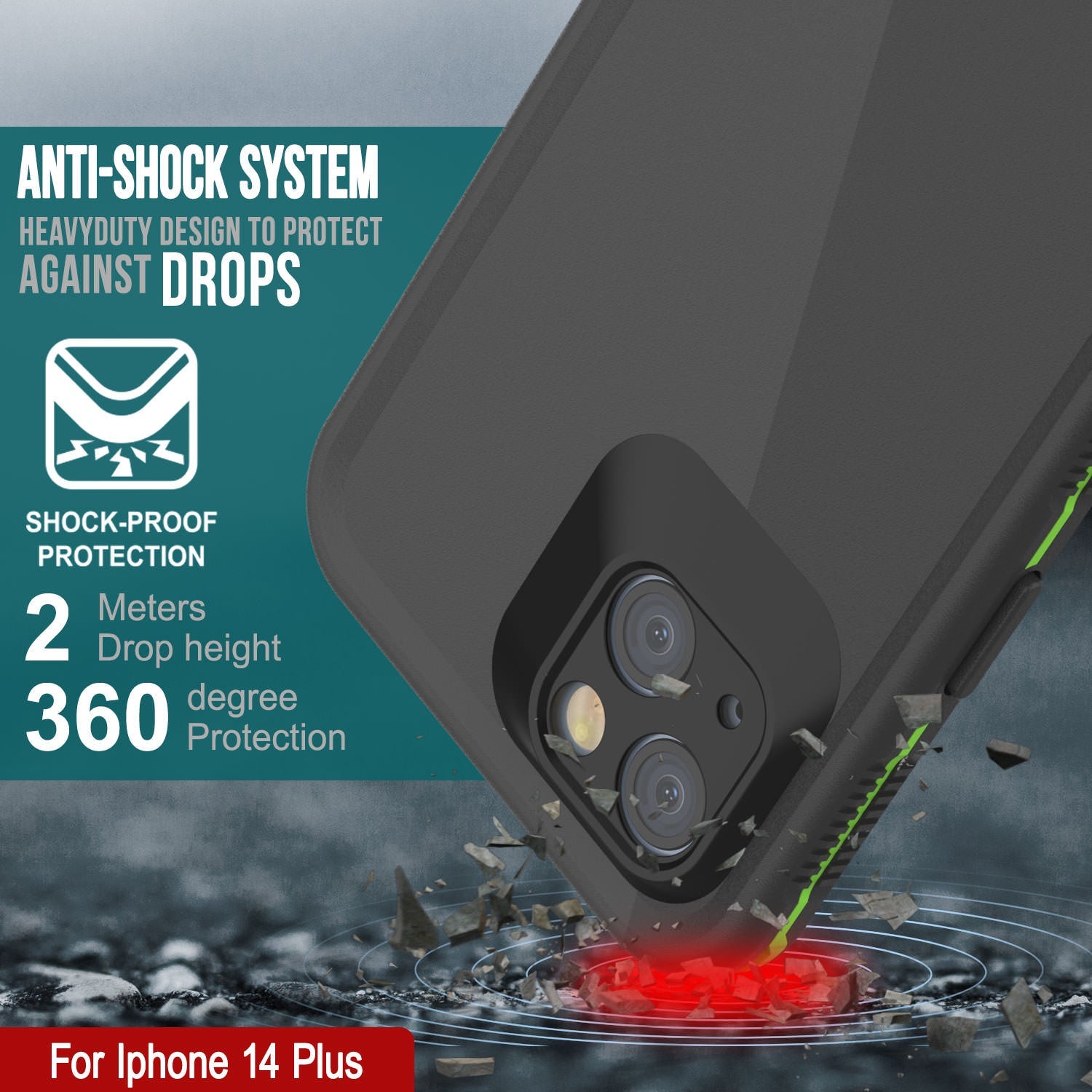 Capa à Prova d'Água Punkcase para iPhone 14 Plus [Série Aqua] Capa de Armadura [Preto-Verde]