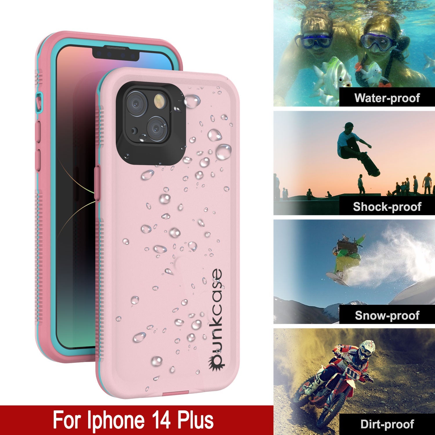 Capa à prova d'água Punkcase iPhone 14 Plus [Série Aqua] Capa protetora [Rosa]