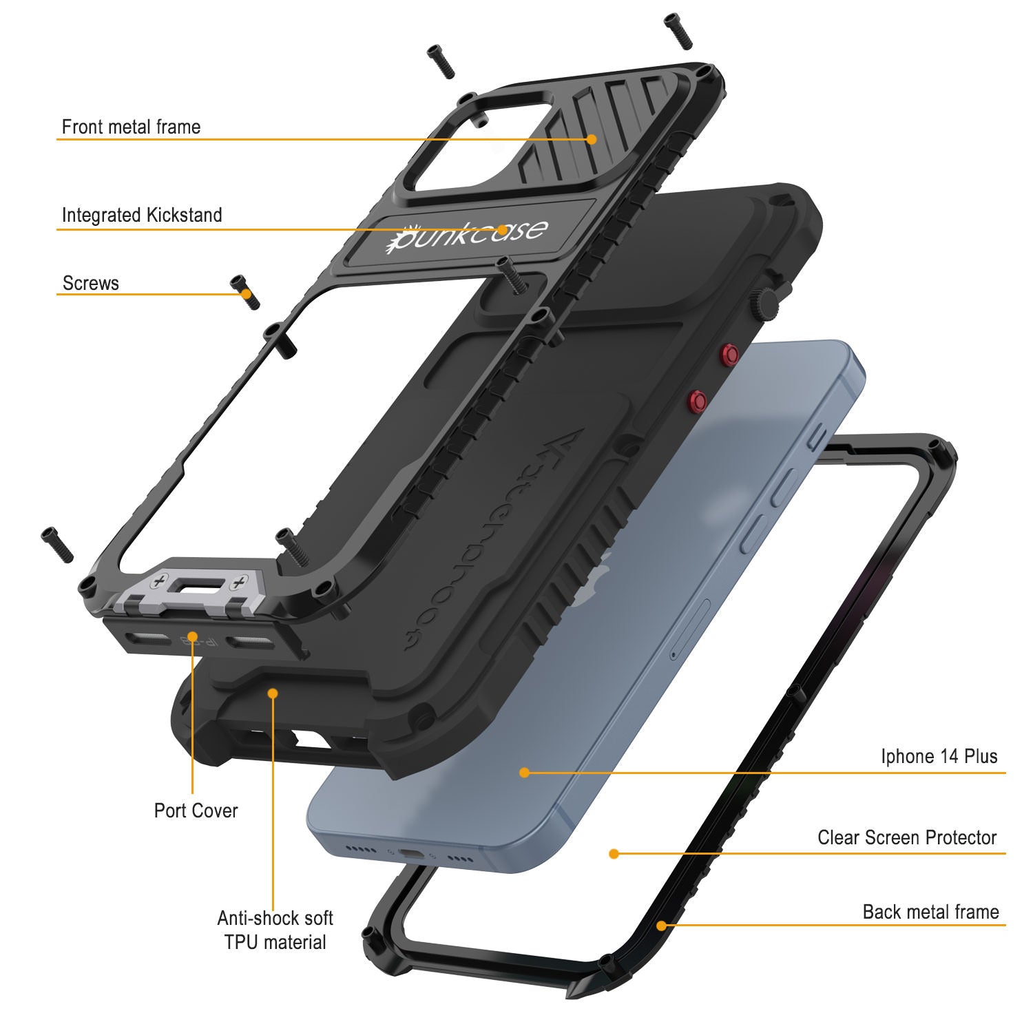 Capa iPhone 14 Plus Metal Extreme 3.0, Capa de Proteção Militar Resistente, à Prova de Choque, À Prova d'Água em Alumínio [Preto]