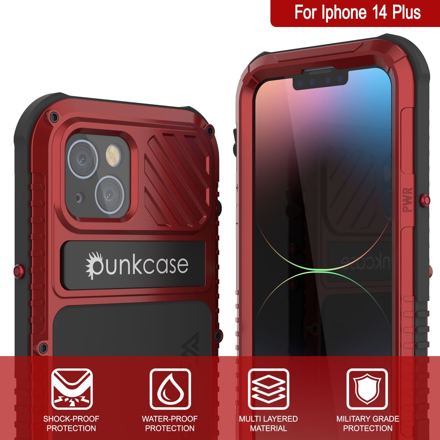 Capa iPhone 14 Plus Metal Extreme 3.0, Capa de blindagem militar resistente [à prova de choque] à prova d'água em alumínio [vermelho]