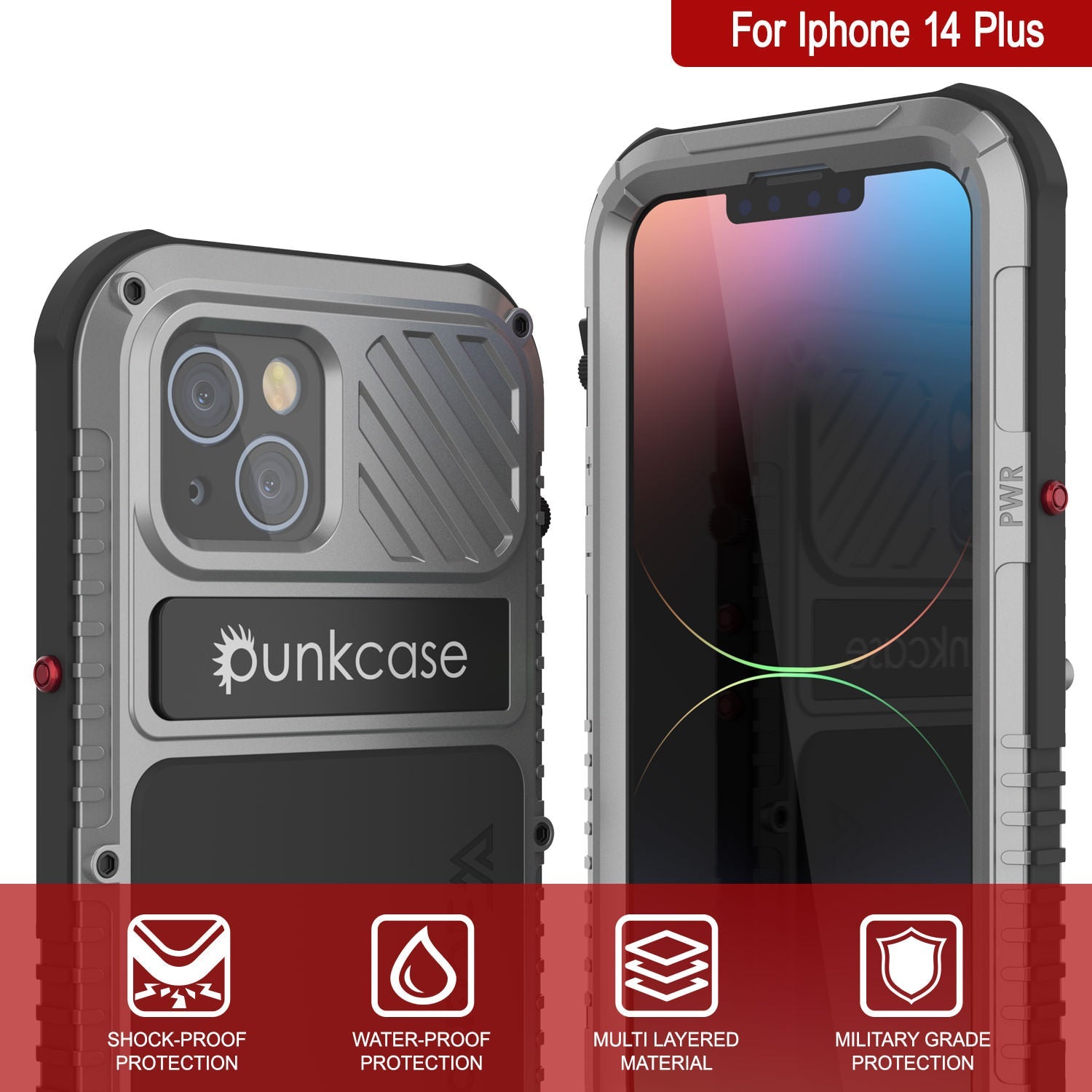 Capa de metal extrema 3.0 iPhone 14 Plus, Capa resistente para uso militar de alta resistência [à prova de choque] Capa de alumínio à prova d'água [Prateado]