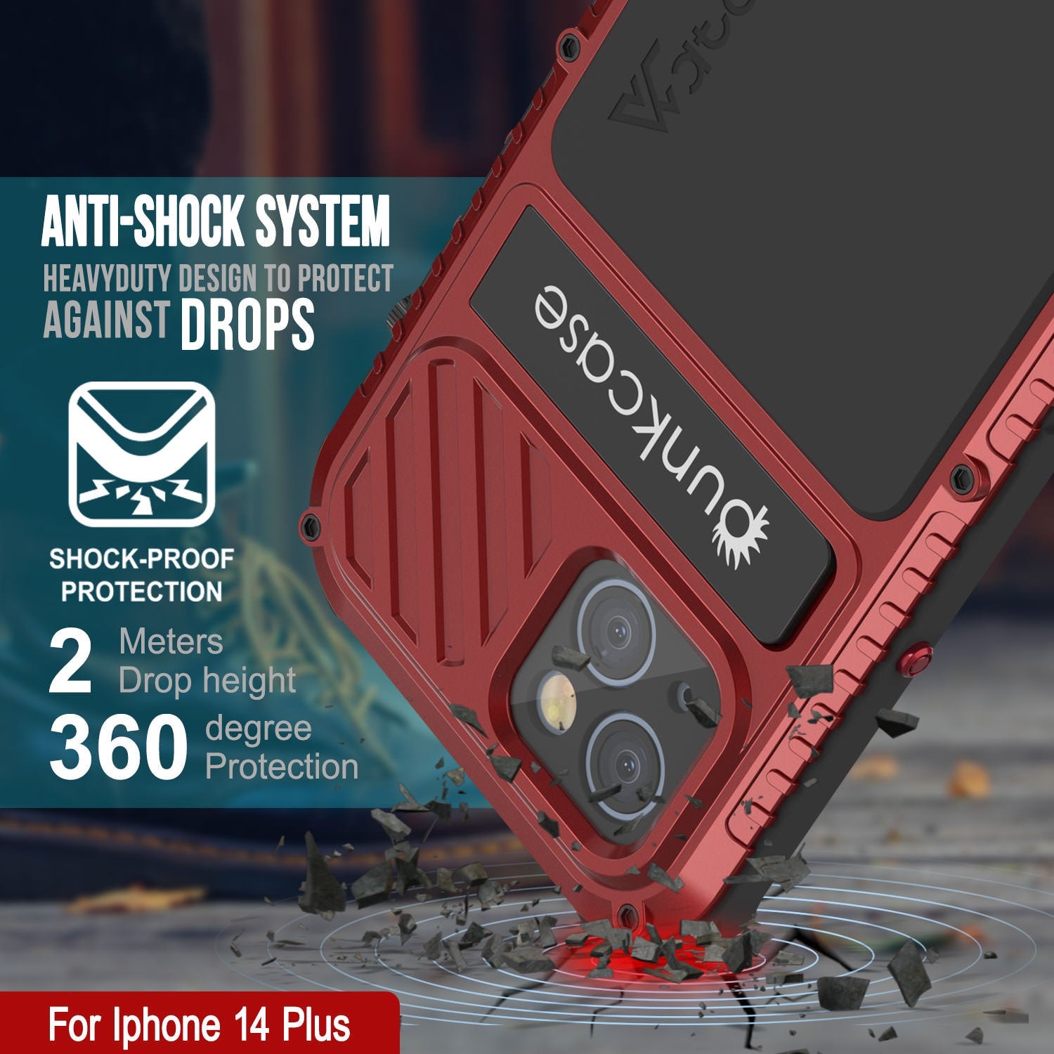 Capa iPhone 14 Plus Metal Extreme 3.0, Capa de blindagem militar resistente [à prova de choque] à prova d'água em alumínio [vermelho]