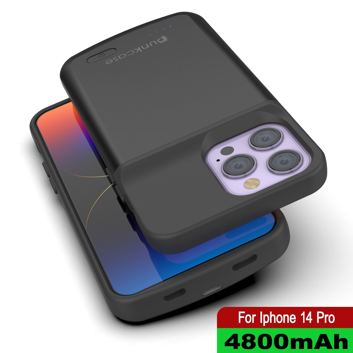 Capa de bateria iPhone 14 Pro, PunkJuice 4800mAH Power Bank de carregamento rápido com protetor de tela | [Preto]