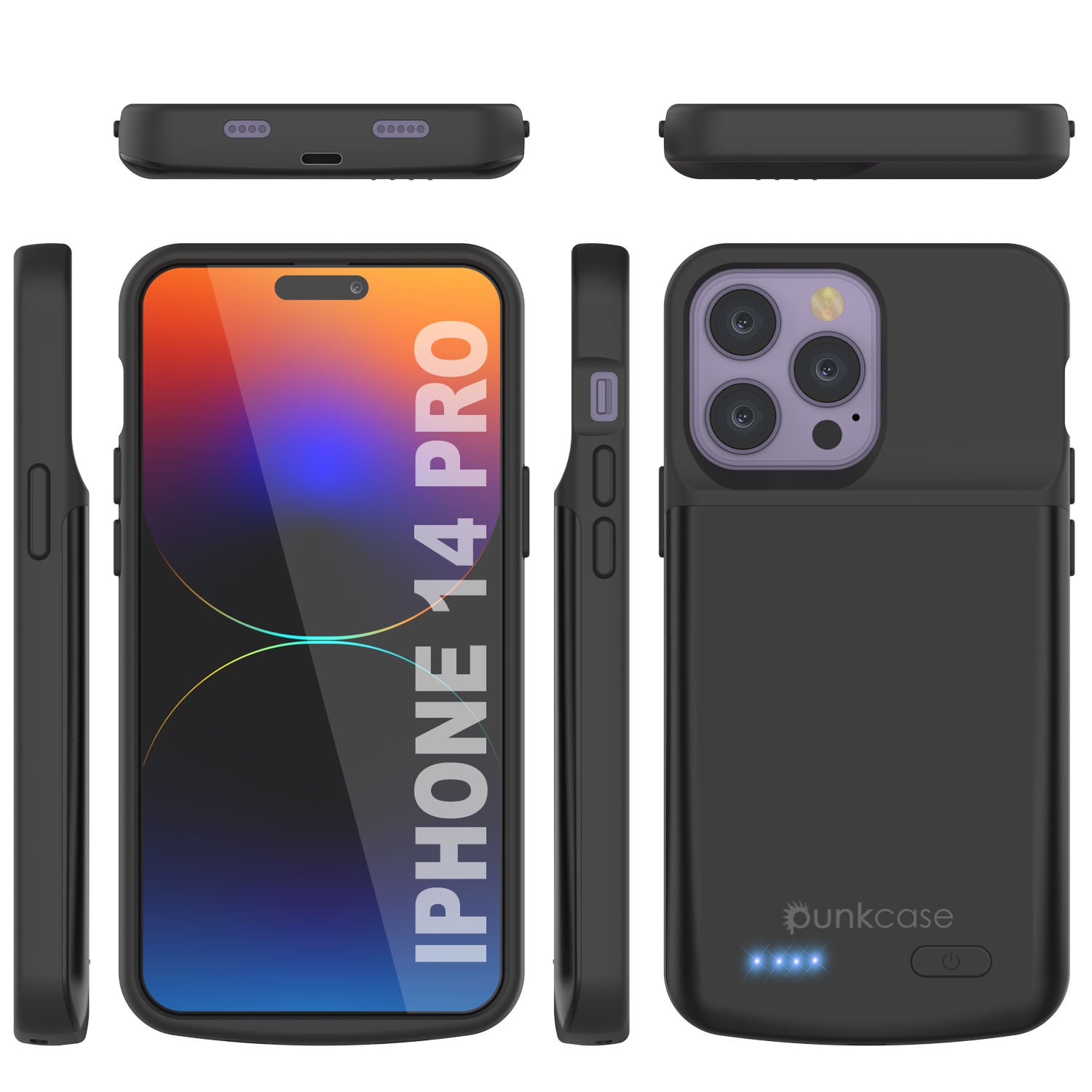 Capa de bateria iPhone 14 Pro, PunkJuice 4800mAH Power Bank de carregamento rápido com protetor de tela | [Preto]
