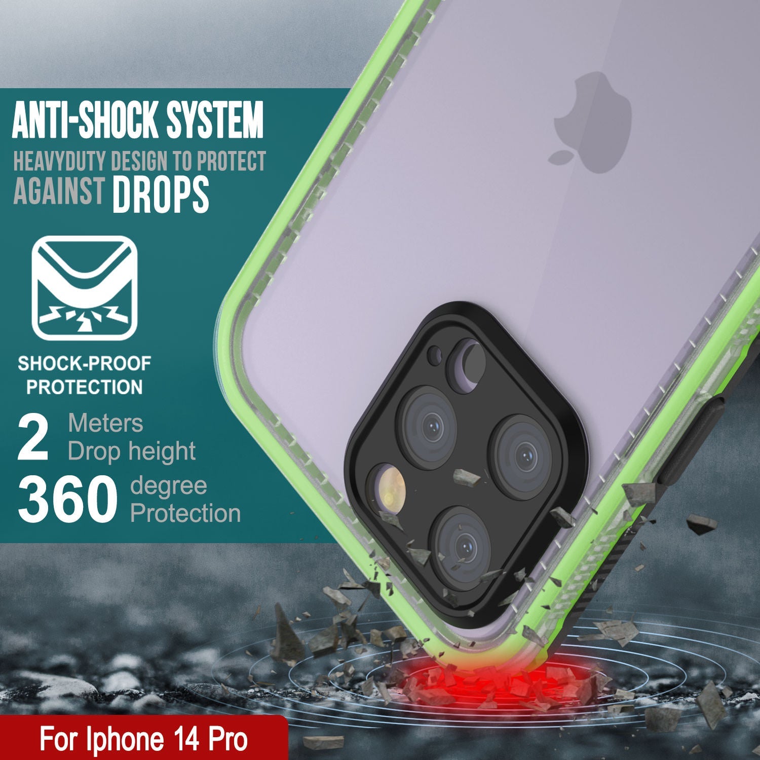 Capa impermeável Punkcase iPhone 14 Pro [Série Aqua] Capa de armadura [Preto transparente] [Costas transparentes]