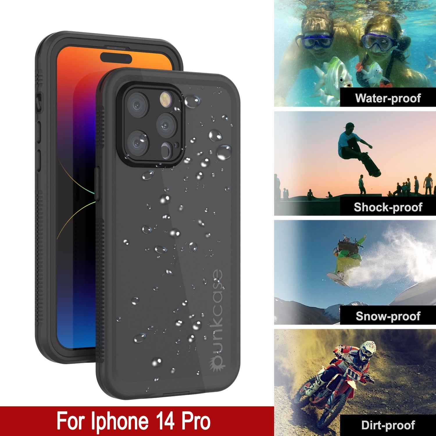 Capa à Prova de Água Punkcase iPhone 14 Pro [Série Aqua] Capa de Armadura [Preto]