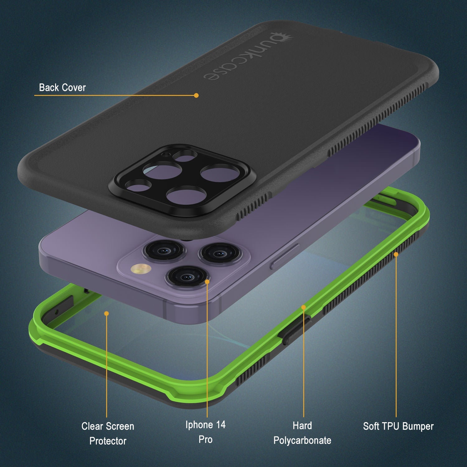 Capa à prova d'água Punkcase iPhone 14 Pro [Série Aqua] Cobertura de armadura [Preto-Verde]