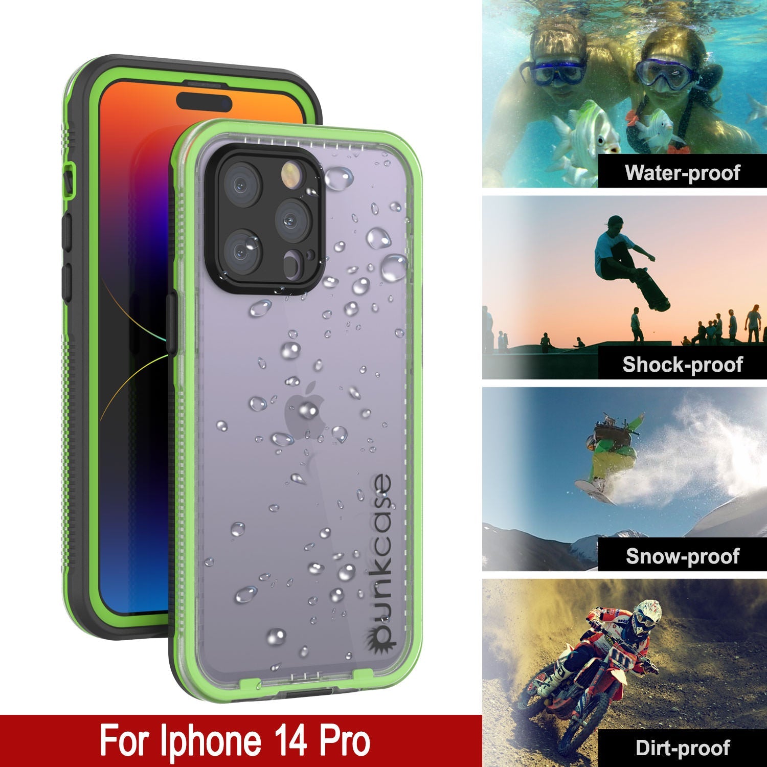 Capa impermeável Punkcase iPhone 14 Pro [Série Aqua] Capa de armadura [Preto transparente] [Costas transparentes]