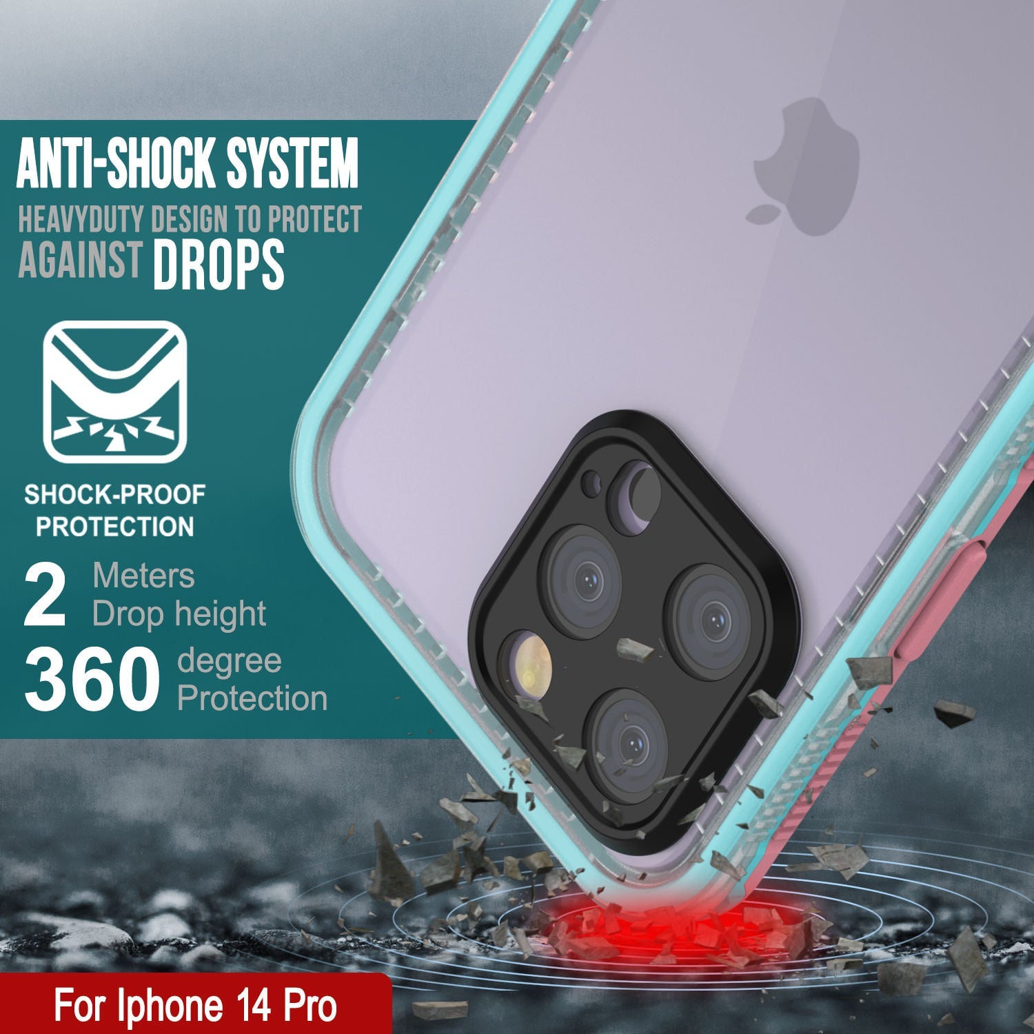 Capa à Prova d'água Punkcase iPhone 14 Pro [Série Aqua] Cobertura de Armadura [Rosa Transparente] [Costas Transparentes]