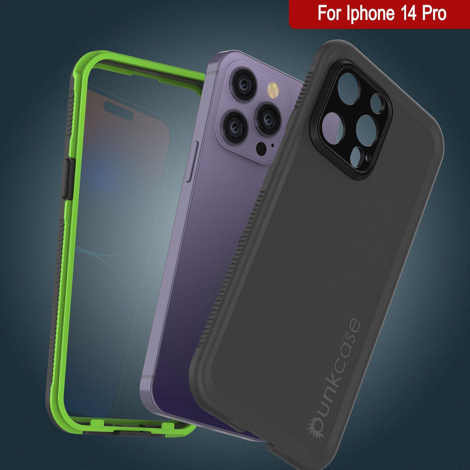 Capa à prova d'água Punkcase iPhone 14 Pro [Série Aqua] Cobertura de armadura [Preto-Verde]