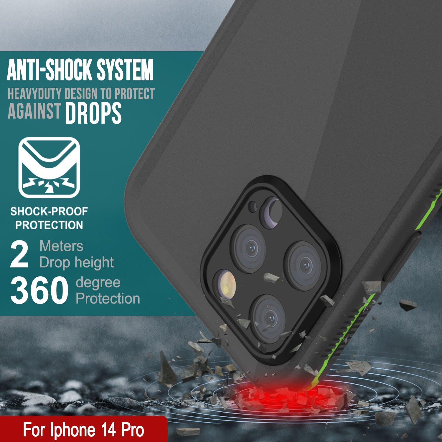 Capa à prova d'água Punkcase iPhone 14 Pro [Série Aqua] Cobertura de armadura [Preto-Verde]