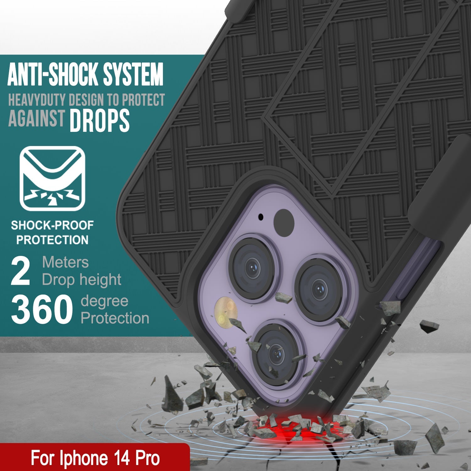 Capa Punkcase para iPhone 14 Pro com Protetor de Tela de Vidro Temperado, Clipe de Cinto, Bolsa e Suporte Embutido [Preto]