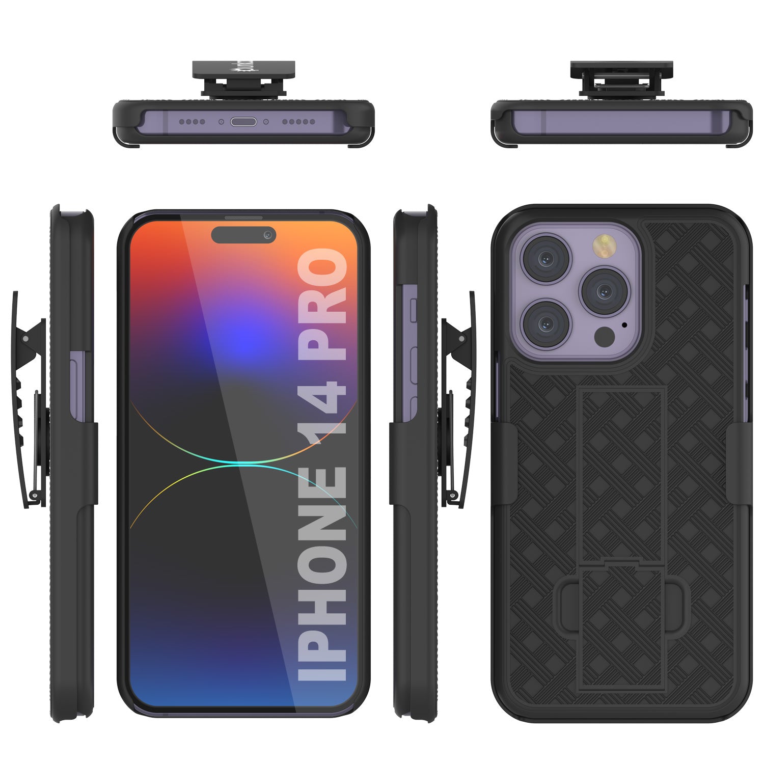 Capa Punkcase para iPhone 14 Pro com Protetor de Tela de Vidro Temperado, Clipe de Cinto, Bolsa e Suporte Embutido [Preto]