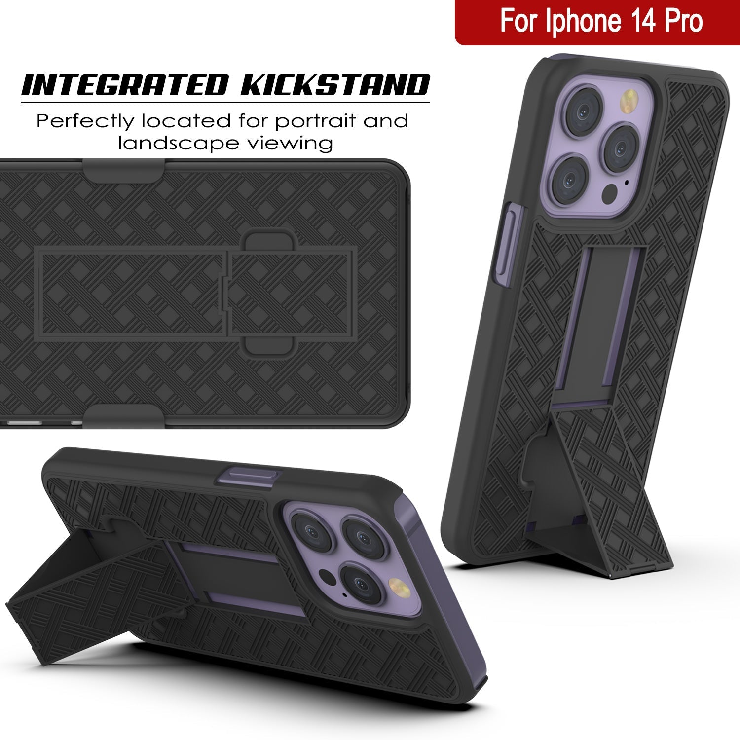 Capa Punkcase para iPhone 14 Pro com Protetor de Tela de Vidro Temperado, Clipe de Cinto, Bolsa e Suporte Embutido [Preto]