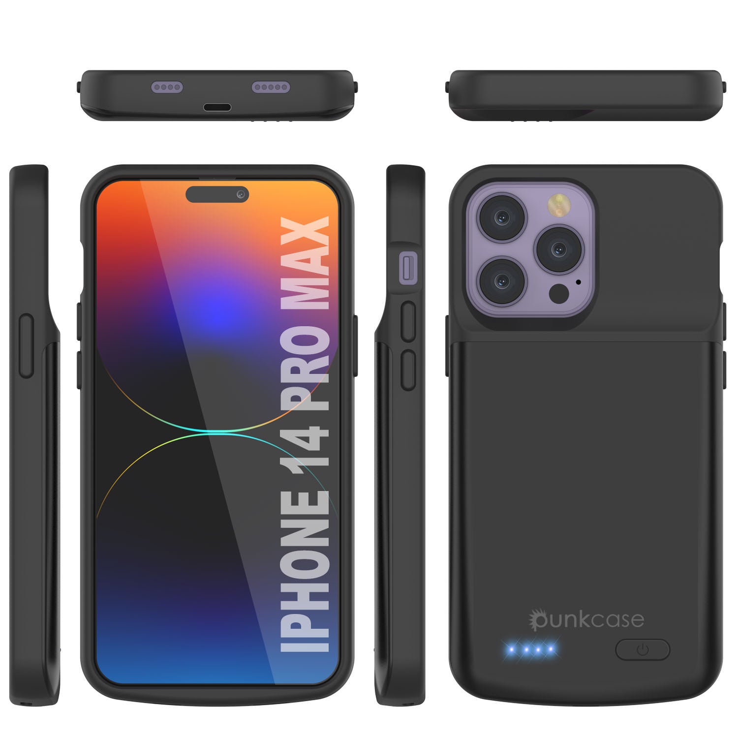 Capa de bateria para iPhone 14 Pro Max, PunkJuice 4800mAH Power Bank de carregamento rápido com Protetor de Tela | [Preto]