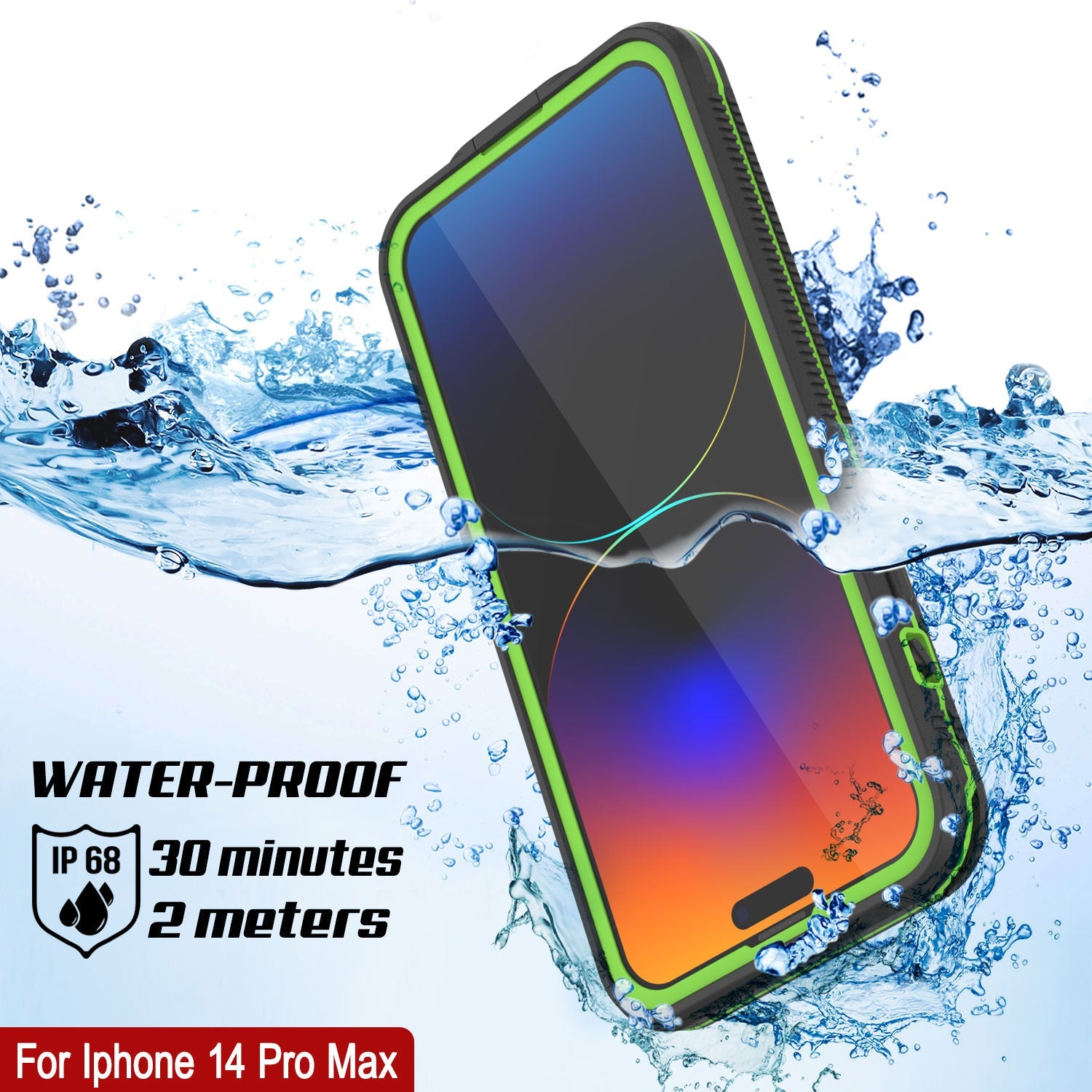 Capa à Prova d'Água Punkcase para iPhone 14 Pro Max [Série Aqua] Cobertura de Armadura [Preto-Verde]