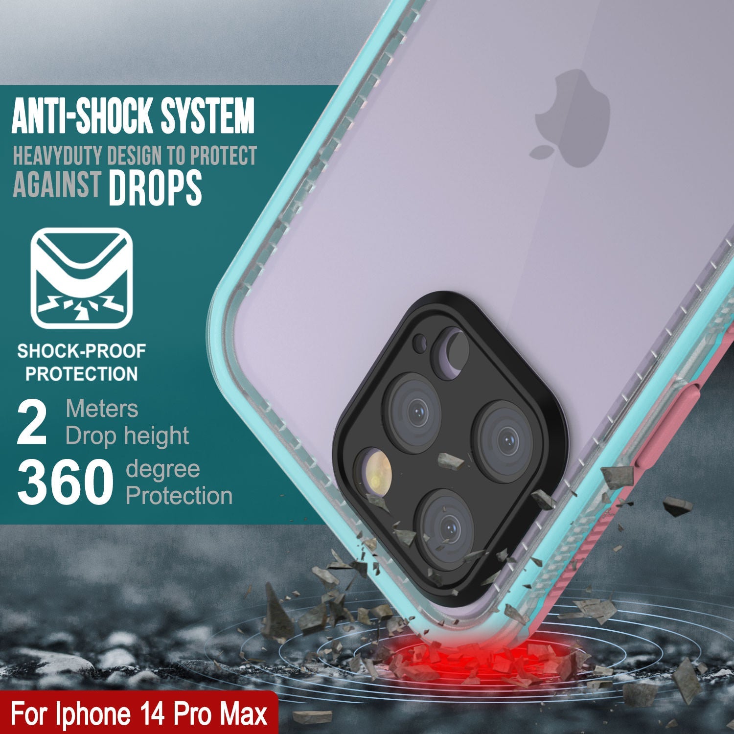 Capa à Prova d'Água Punkcase iPhone 14 Pro Max [Série Aqua] Capa de Armadura [Rosa Transparente] [Traseira Transparente]