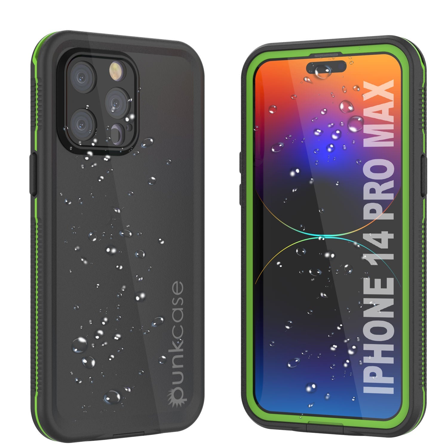 Capa à Prova d'Água Punkcase para iPhone 14 Pro Max [Série Aqua] Cobertura de Armadura [Preto-Verde]