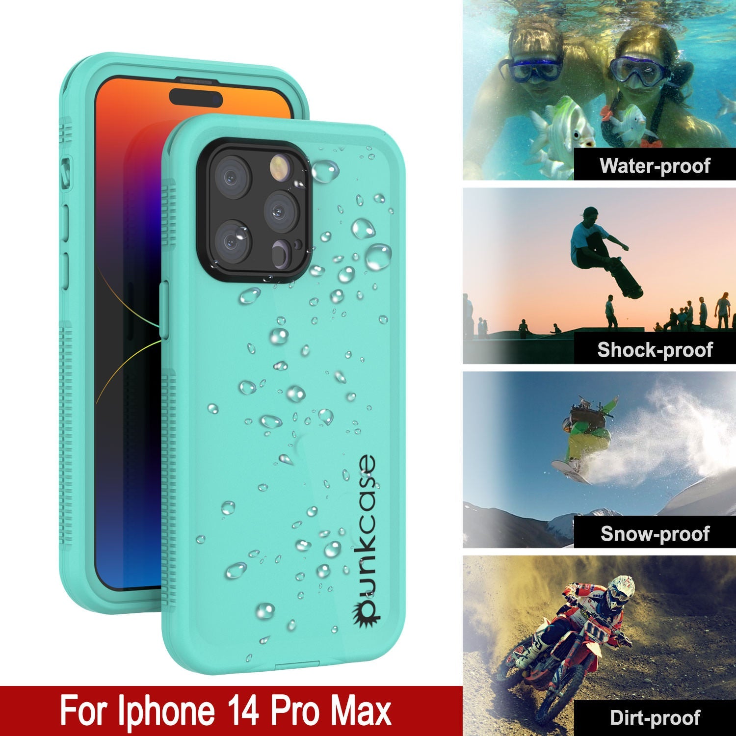 Capa à prova d'água Punkcase para iPhone 14 Pro Max [Série Aqua] Cobertura de armadura [Azul]