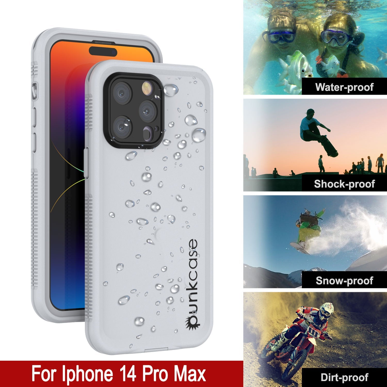 Capa impermeável Punkcase iPhone 14 Pro Max [Série Aqua] Cobertura de armadura [Branco]