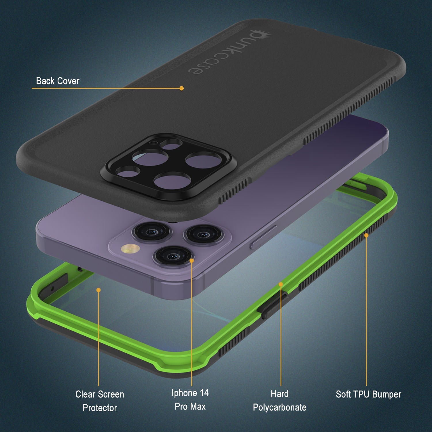 Capa à Prova d'Água Punkcase para iPhone 14 Pro Max [Série Aqua] Cobertura de Armadura [Preto-Verde]