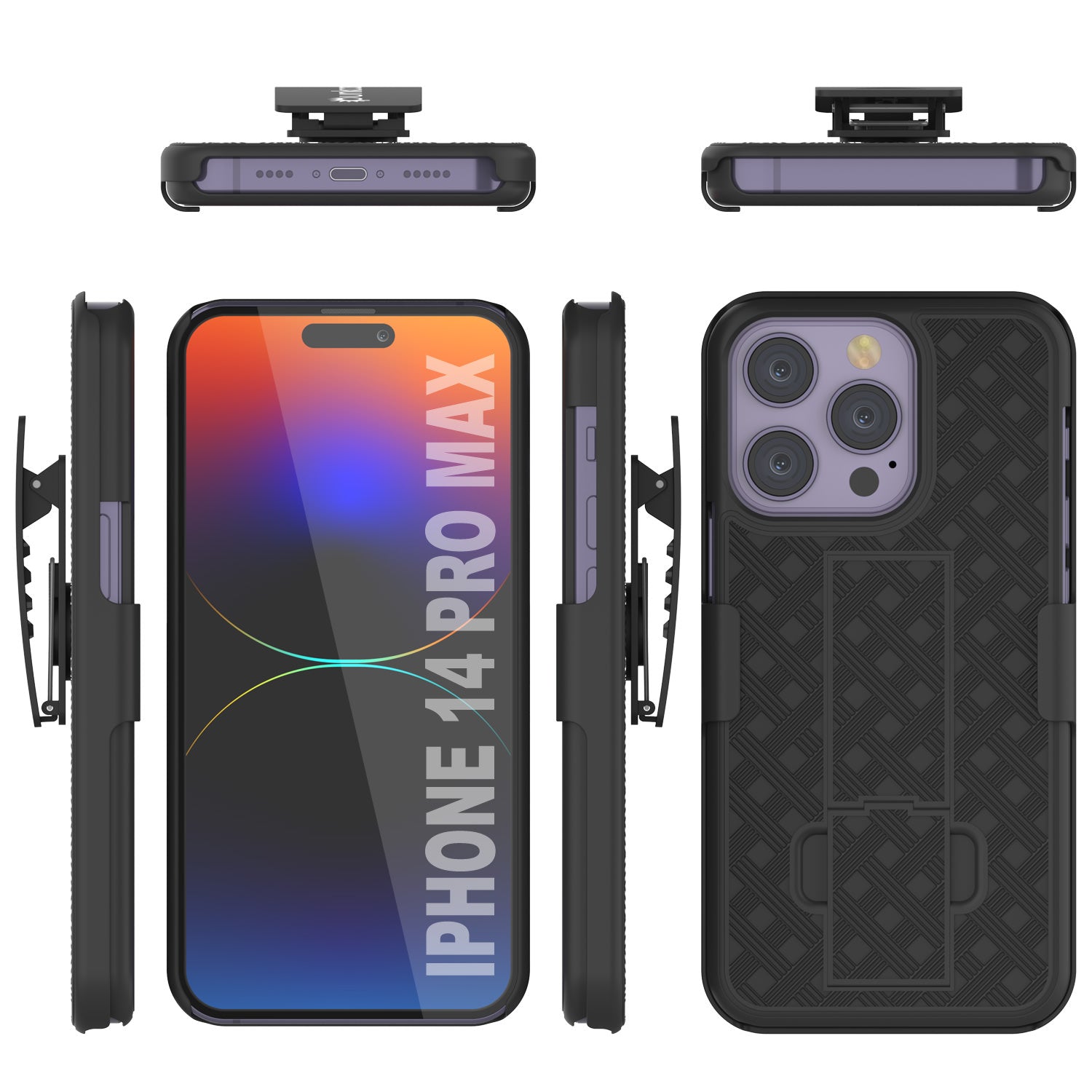 Capa Punkcase para iPhone 14 Pro Max com Protetor de Tela de Vidro Temperado, Clip de Cinto para Coldre e Suporte Embutido [Preto]
