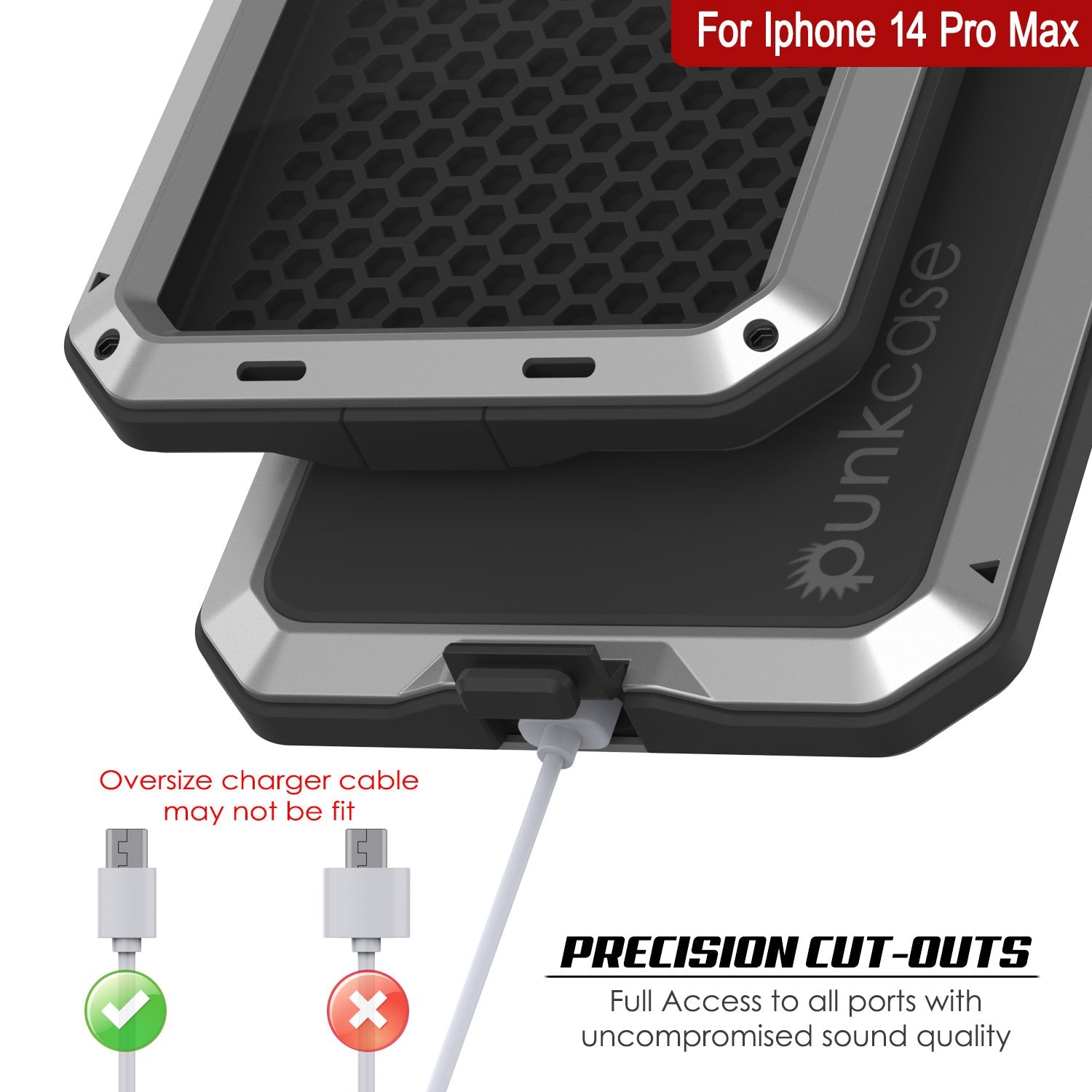 Capa de Metal para iPhone 14 Pro Max, Resistente de Grau Militar, Cobertura Blindada [à prova de choque] Corpo Inteiro Rígido [Prata]