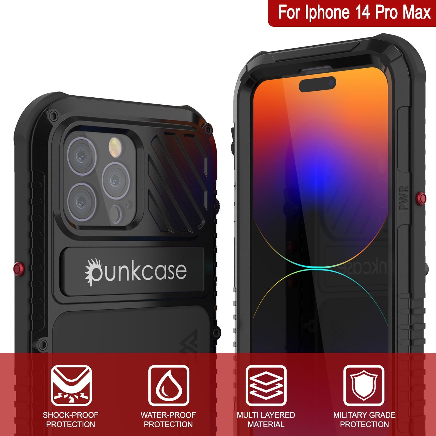 Capa de metal extrema 3.0 para iPhone 14 Pro Max, resistente e à prova de choque, capa de armadura de grau militar resistente à água em alumínio [preto]