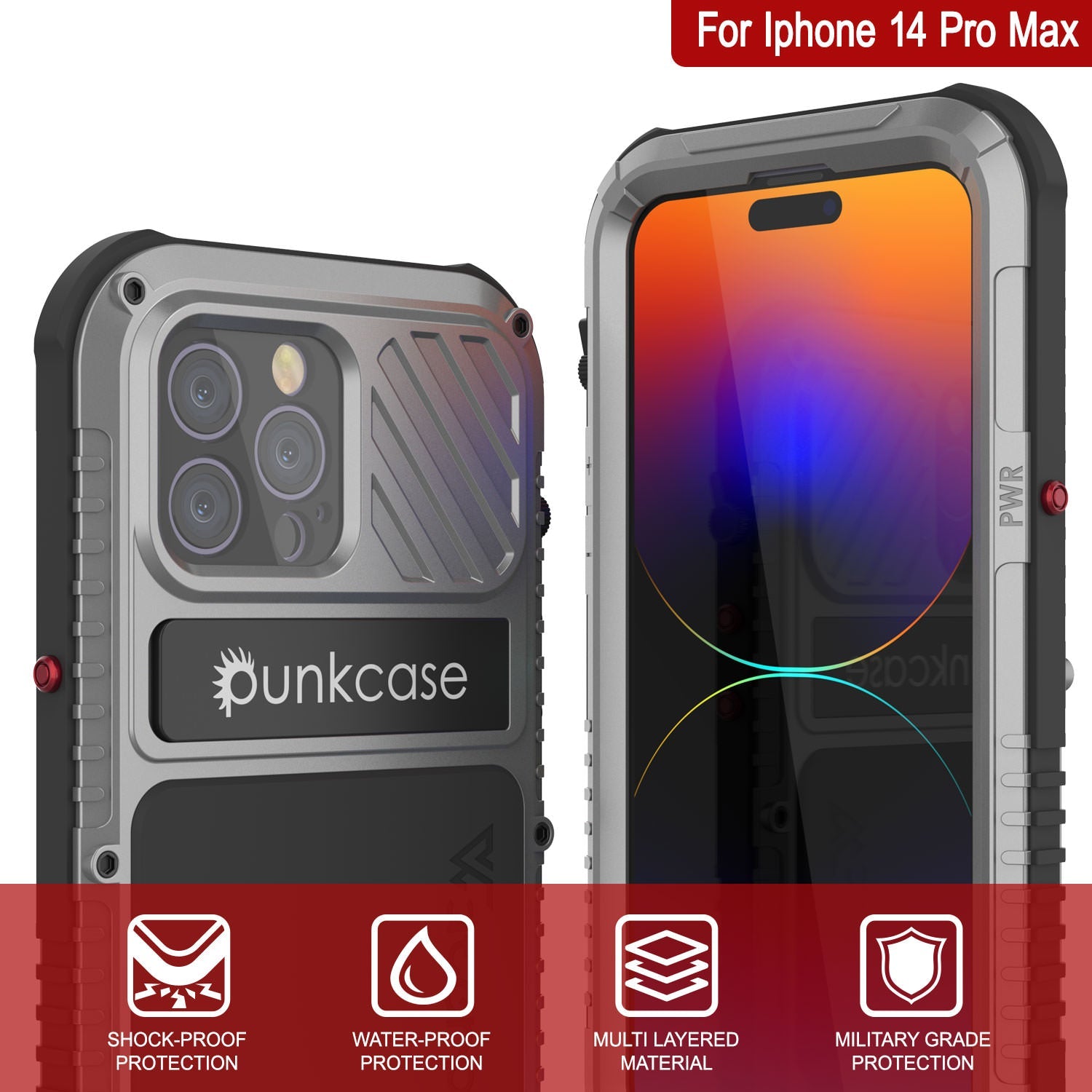Capa iPhone 14 Pro Max Metal Extreme 3.0, Capa de Armadura Militar Resistente [à prova de choque] à Prova d'Água em Alumínio [Prateado]